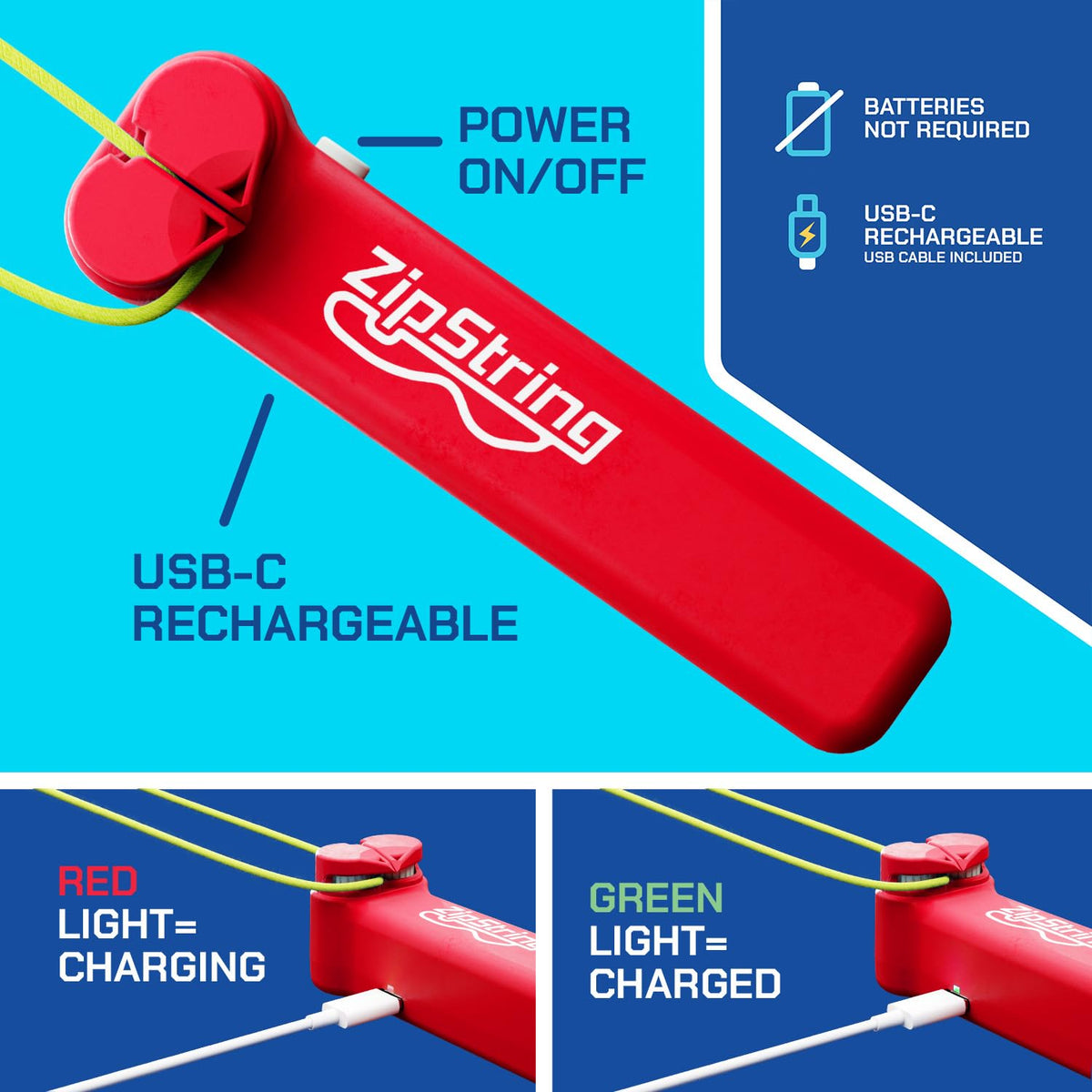 ZipString Original Rope Launcher Toy, Rock'it Red