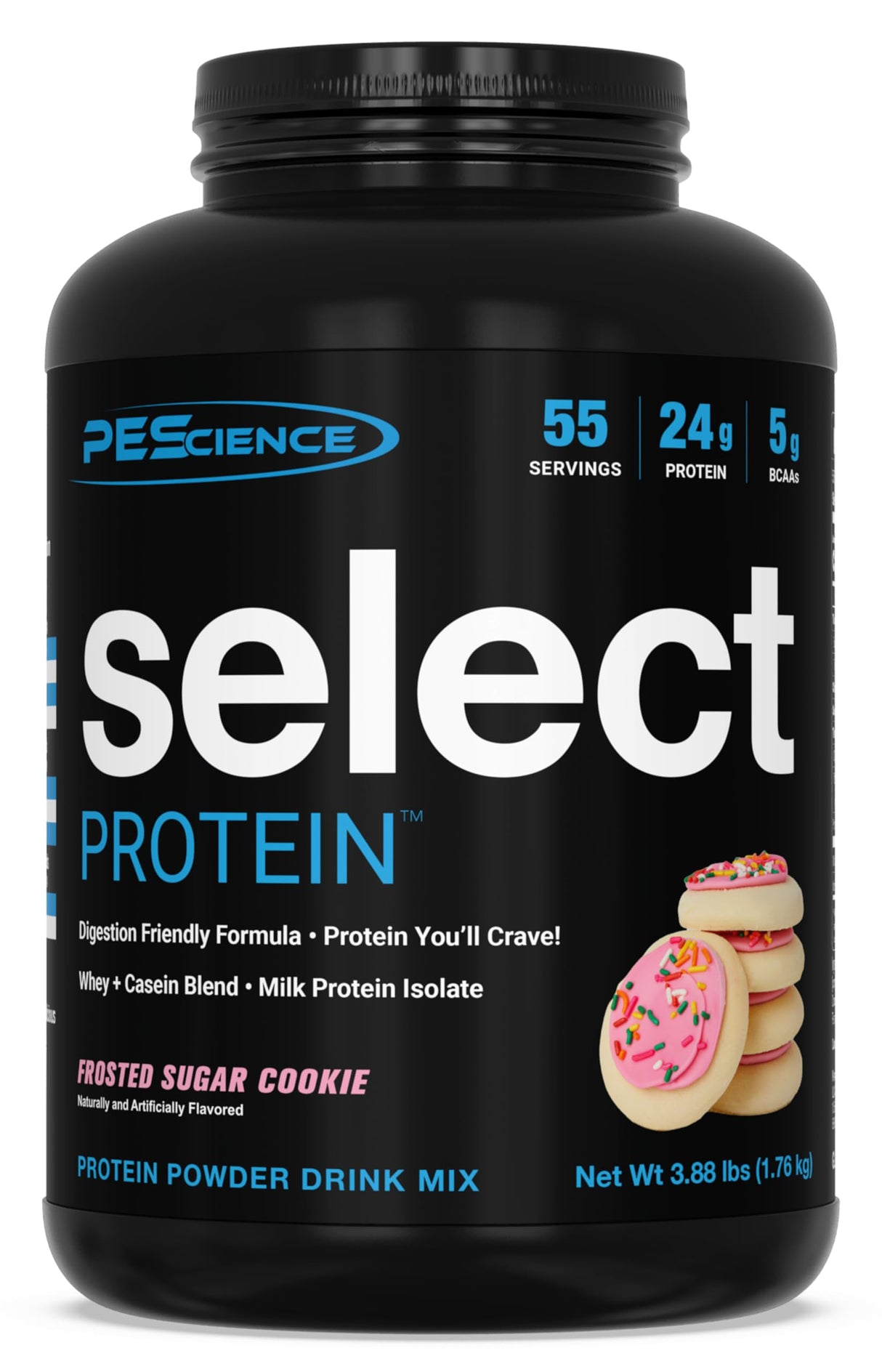 PEScience Select Protein Powder, Whey and Casein Blend, Clean Protein Powder for Women and Men, Low Calorie, Low Carb, Keto Friendly, Gluten Free, Frosted Sugar Cookie, 55 Servings