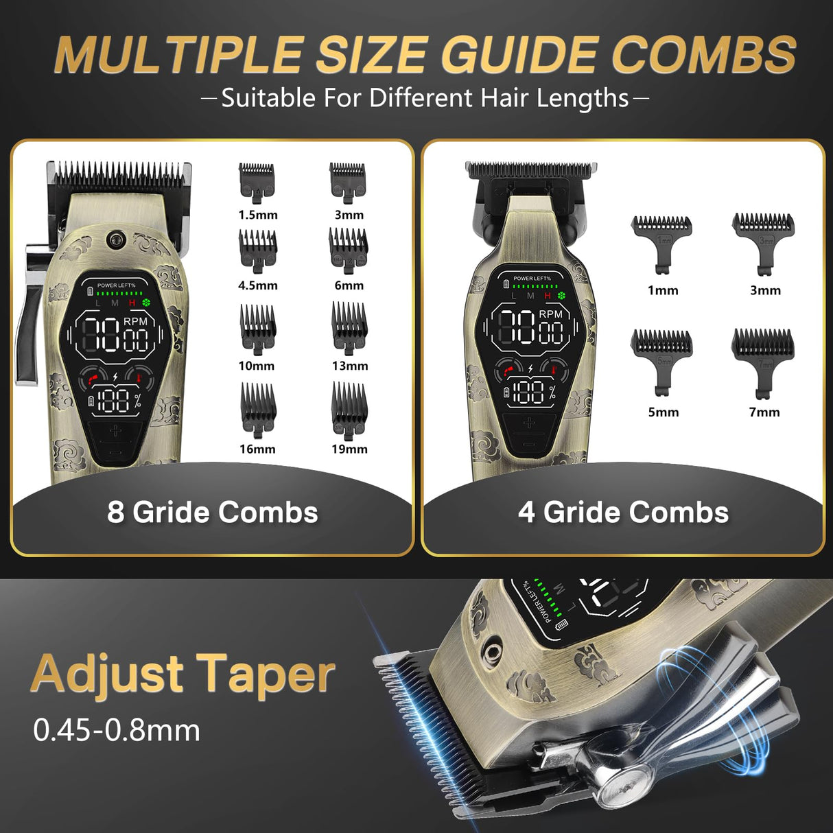 Bomxin Professional Hair Clippers for Men,3 in 1 T-Blade Barber Clippers and Trimmer Set,Mens Cordless Hair Clippers for Hair Cutting Kit,Trimmers for Barbers, Beard Trimmer for Men