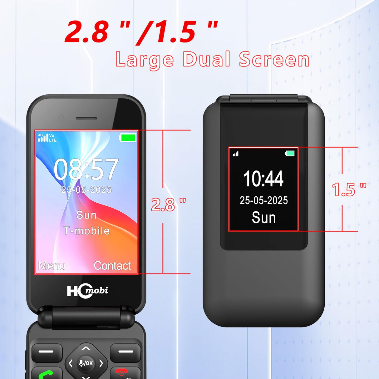 4G Flip Phone Unlocked for Seniors,Basic Flip Phone,Cell Phone for Seniors,2.8" +1.5 ''Screen,SOS Button,Speed Dial,Hans-Free,Big Buttons,Bluetooth,Camera,FM Radio,1400mAh Battery.(Matte Black)