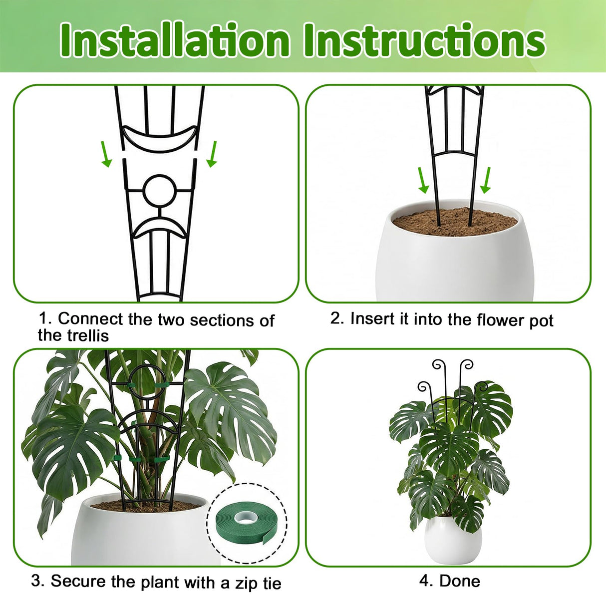 Monstera Plant Support - 32.6 Inch Tall Trellis with 2 Pack Plant Stakes for Your Large Climbing Monstera Deliciosa | Indoor Plant Climbing Frame for Potted Growth