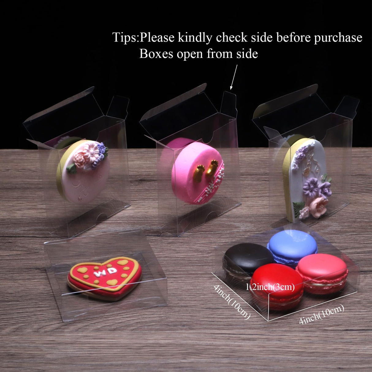TEMLQPACK 100 Pack 4x4x1.2inch Clear Single Cookies Boxes Small Bakery Boxe Macaron Boxes Brownie BoxesPastry Boxe for Easter Mother's Father's Christmas Birthday Day