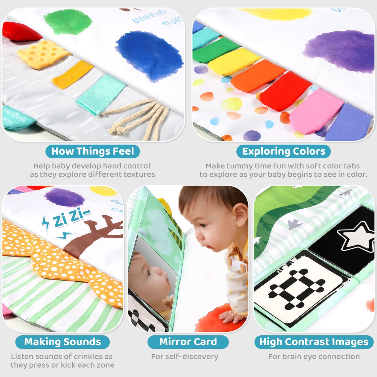 BLF FUN Sensory Baby Play Mat, Montessori Inspired Play Gym Mat for Infants, Machine Washable Activity Mat, Christmas Birthday Gifts for Toddlers 0-6-12-18 Months