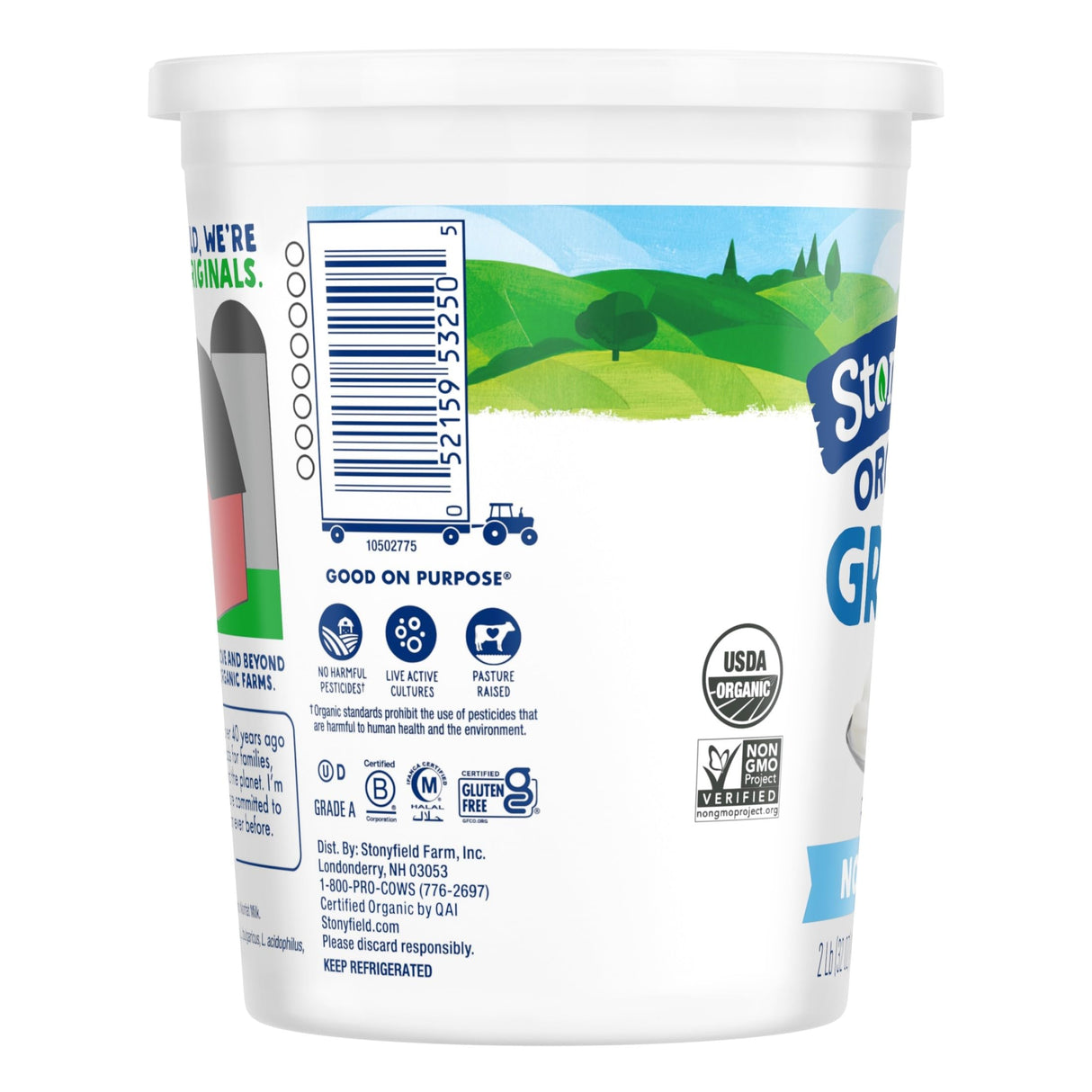 Stonyfield Organic Greek Nonfat Yogurt, Plain, 32 oz. – High in Protein (16g), 0% Fat; Multiserving Yogurt Snack & Cooking Substitute