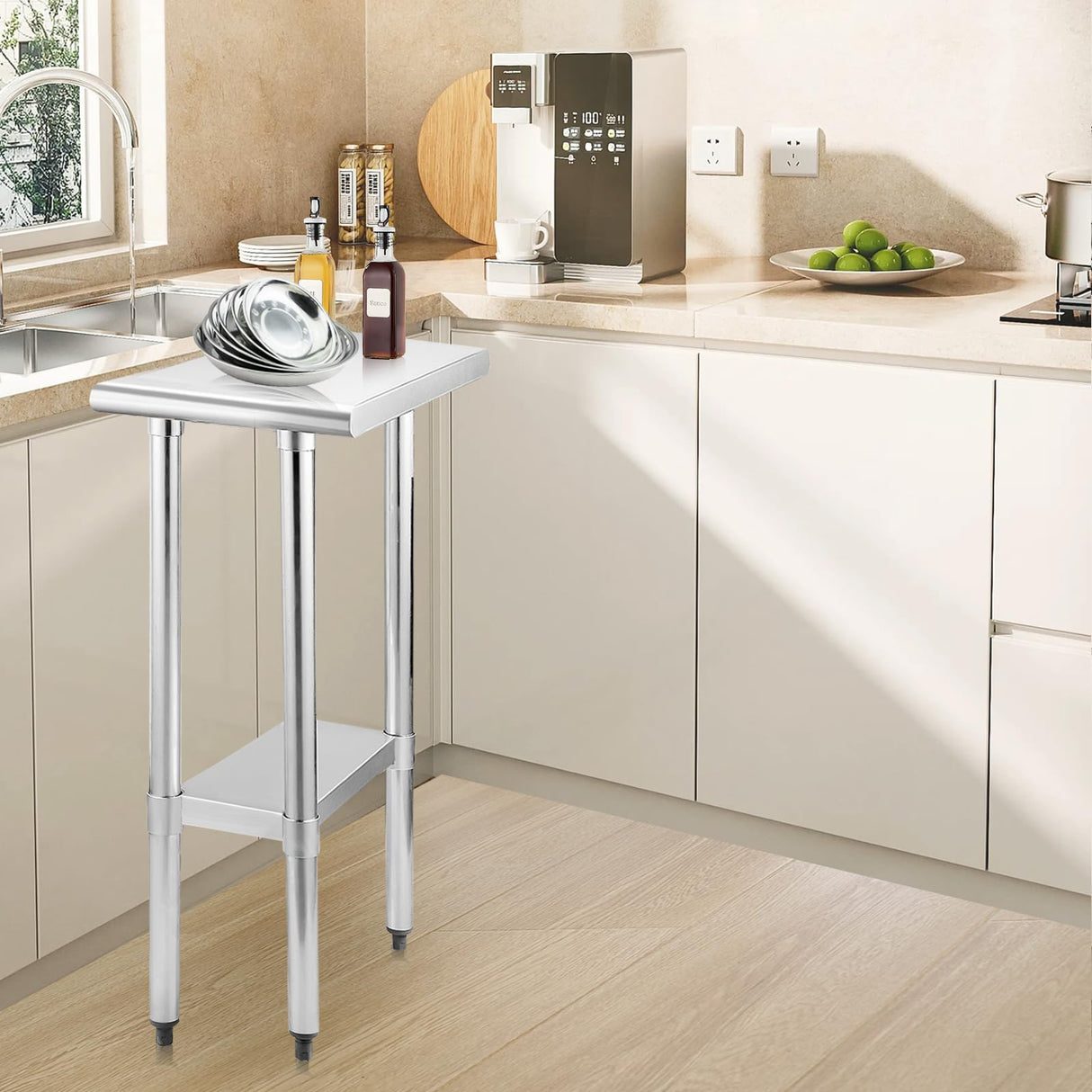 STABLEINK NSF Stainless Steel Table 30 x 12 Inches, Metal Prep & Work Table with Adjustable Undershelf, for Commercial Kitchen, Restaurant, Hotel and Garage,Small Tables