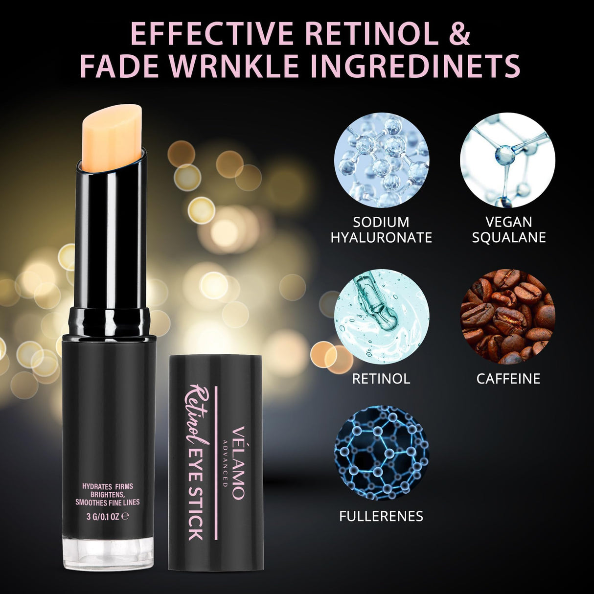 VELAMO ADVANCED Retinol Eye Stick: Retinol Eye Cream for Dark Circles and Puffiness with 1% Bakuchiol and Caffeine - Visibly Reduces Fine Lines Wrinkles Under Eye Bags with Upgraded Formula 0.1 OZ/3g
