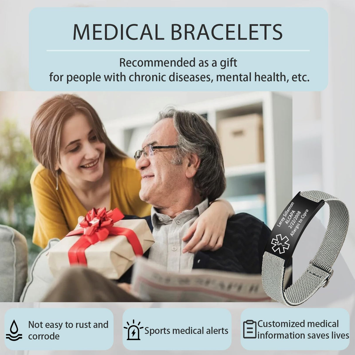 Personalized Medical Alert Bracelet Custom Medical Id Bracelets for Men