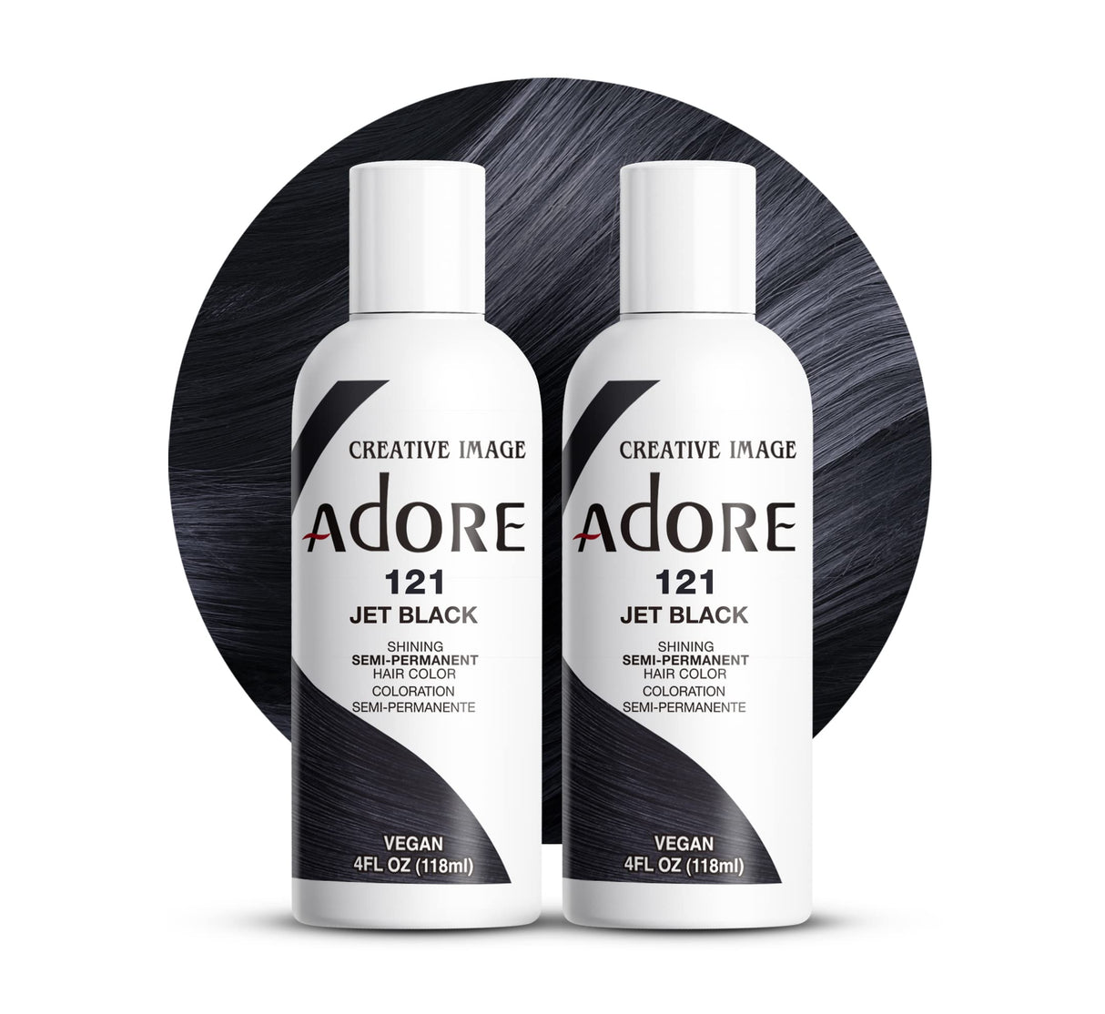 Adore Semi Permanent Hair Color - Vegan and Cruelty-Free Black Hair Dye - 4 Fl Oz - 121 Jet Black (Pack of 2)