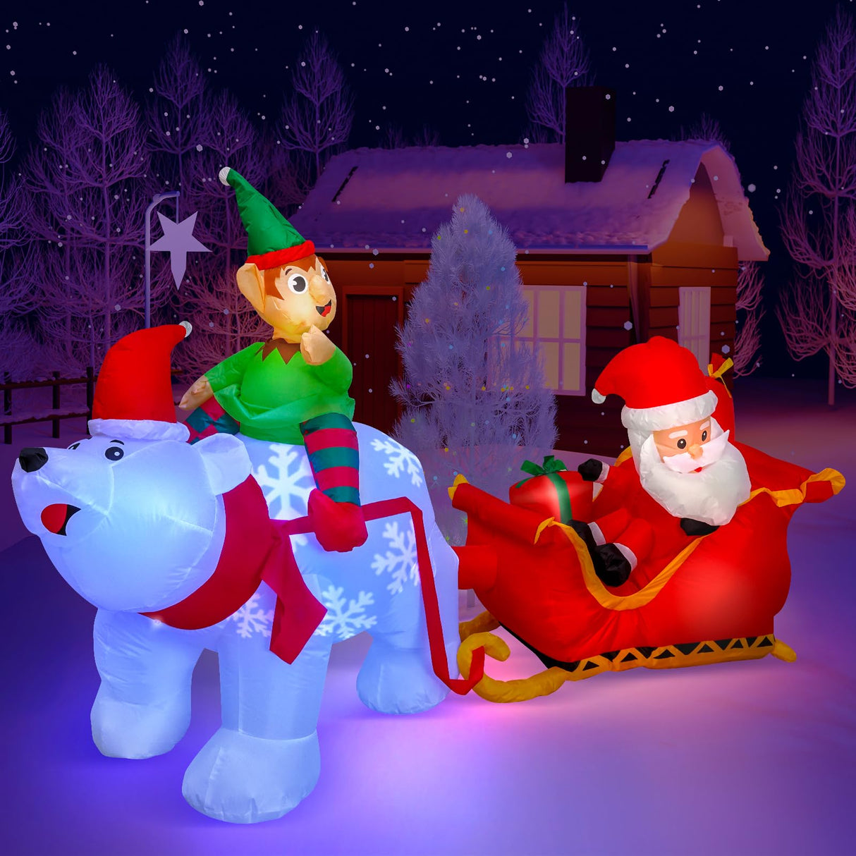 Max Fun 9.5Ft Christmas Inflatables Outdoors Decorations Santa Claus on Sleigh LEDs Build-in Blow Up Christmas Yard Inflatable Decoration for Outdoor Indoor Garden Lawn