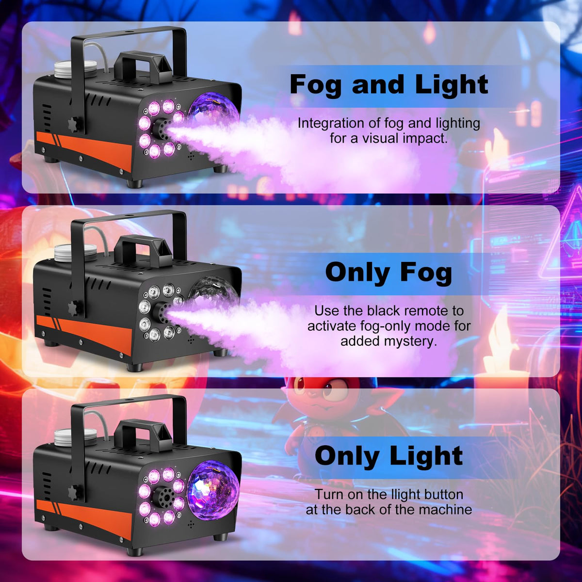 Dashsafe 1200W Fog Machine, 6000CFM for Halloween, Disco Light & Remote