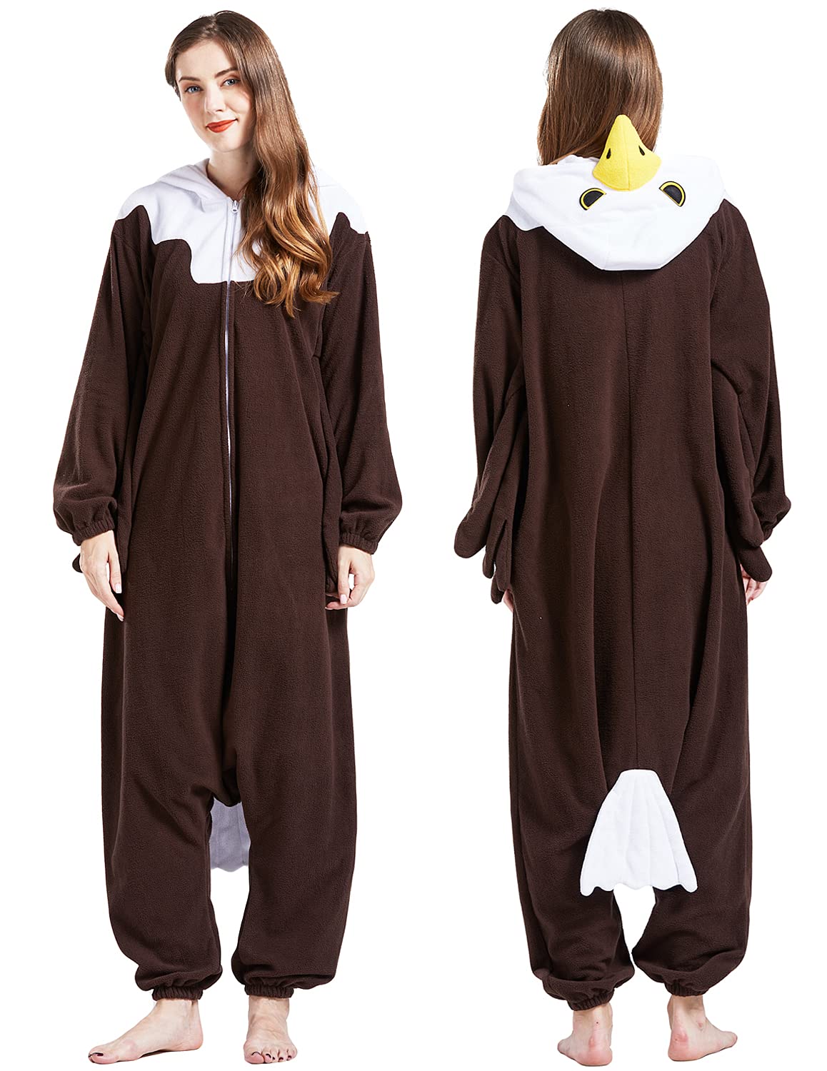 Bald Eagle Onesie Costume Adult Halloween Christmas Animal Cosplay One Piece Pajamas for Men Women Small