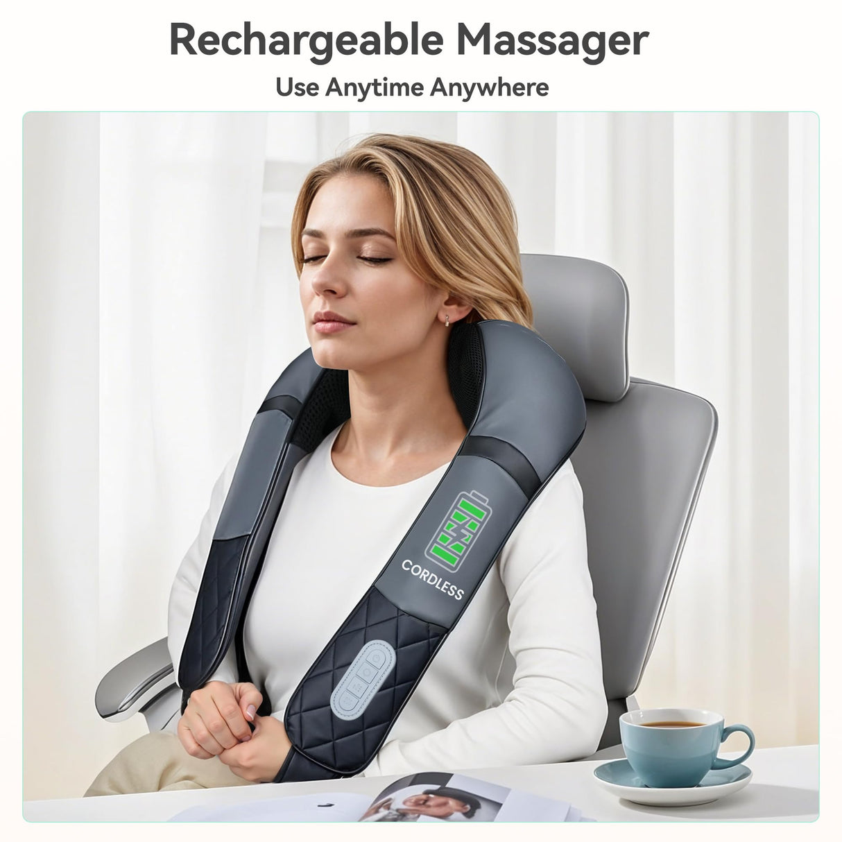 Snailax Rechargeable Neck Massager with Heat, Shiatsu Back and Neck Massager, Cordless Portable Deep Kneading Shoulder Massage Pillow, Gifts for Dad Mom