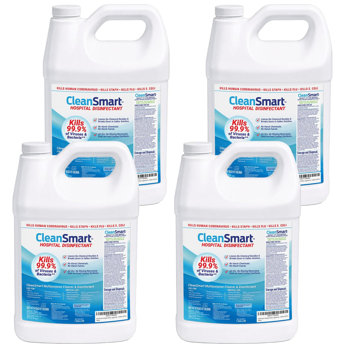 CleanSmart Hospital Disinfectant, Kills 99.9% of Viruses and Bacteria, Hypochlorous Acid Technology, EPA Registered, 4 Gallons (HOCL)