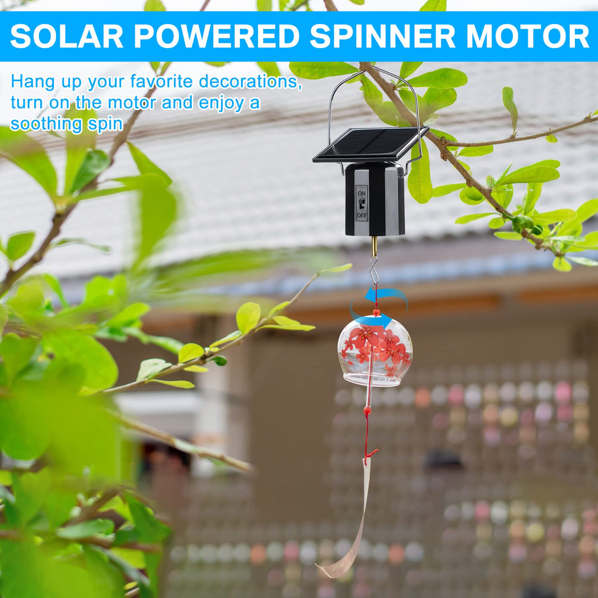 Reginary 2 Pcs Solar Powered Wind Spinner Motor Small Solar Energy Hanging Rotating Motor Revolving Wind Chime Spinner Motor for Wind Chime Sun Catchers Display Patio Garden Lawn Outdoor Decoration