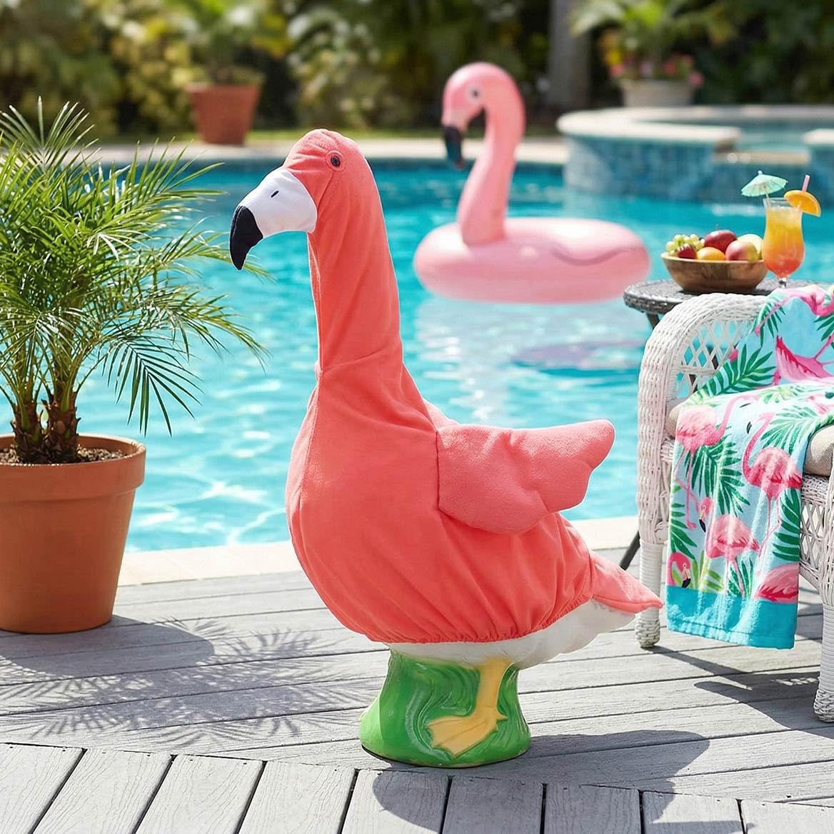 Fox Valley Traders Gaggleville Flamingo Goose Outfit, Fits Large 23" H Statue