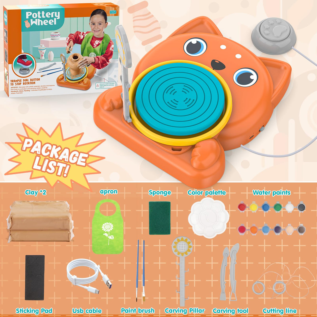 Aujazyble Pottery Wheel for Kids - Complete Pottery Painting Kit Art Supplies Arts and Crafts for Girls Boy Kids Toy, Birthday Halloween Christmas Gift for Kids Ages 6 7 8 9 10 11 12+, (Dog)