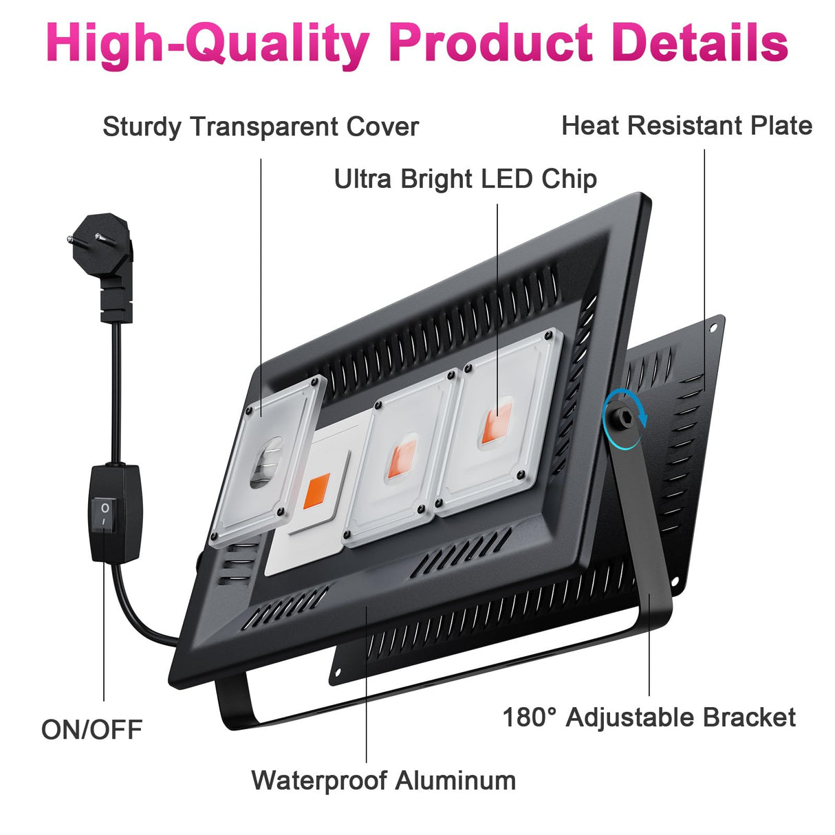 Vcycal Waterproof Plant Light, 450W Outdoor Grow Lights, Full Spectrum LED Grow Light, Height Adjustable, Silent, Heat Dissipation, for Indoor Outdoor Plant Seedling Growing Blooming Fruiting
