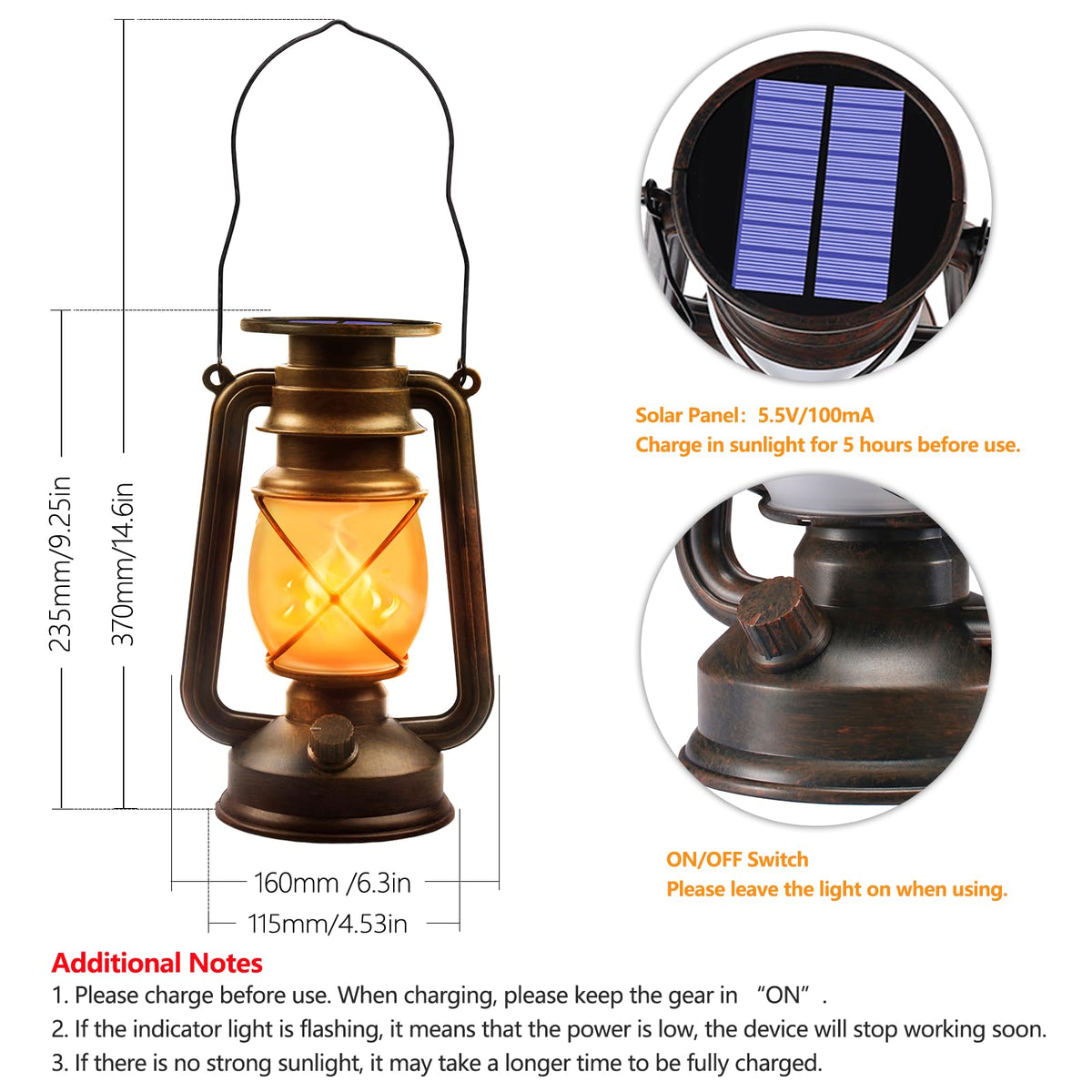 Solar Lanterns Outdoor Waterproof, 2 Pack Bronze Flickering Flame Lights