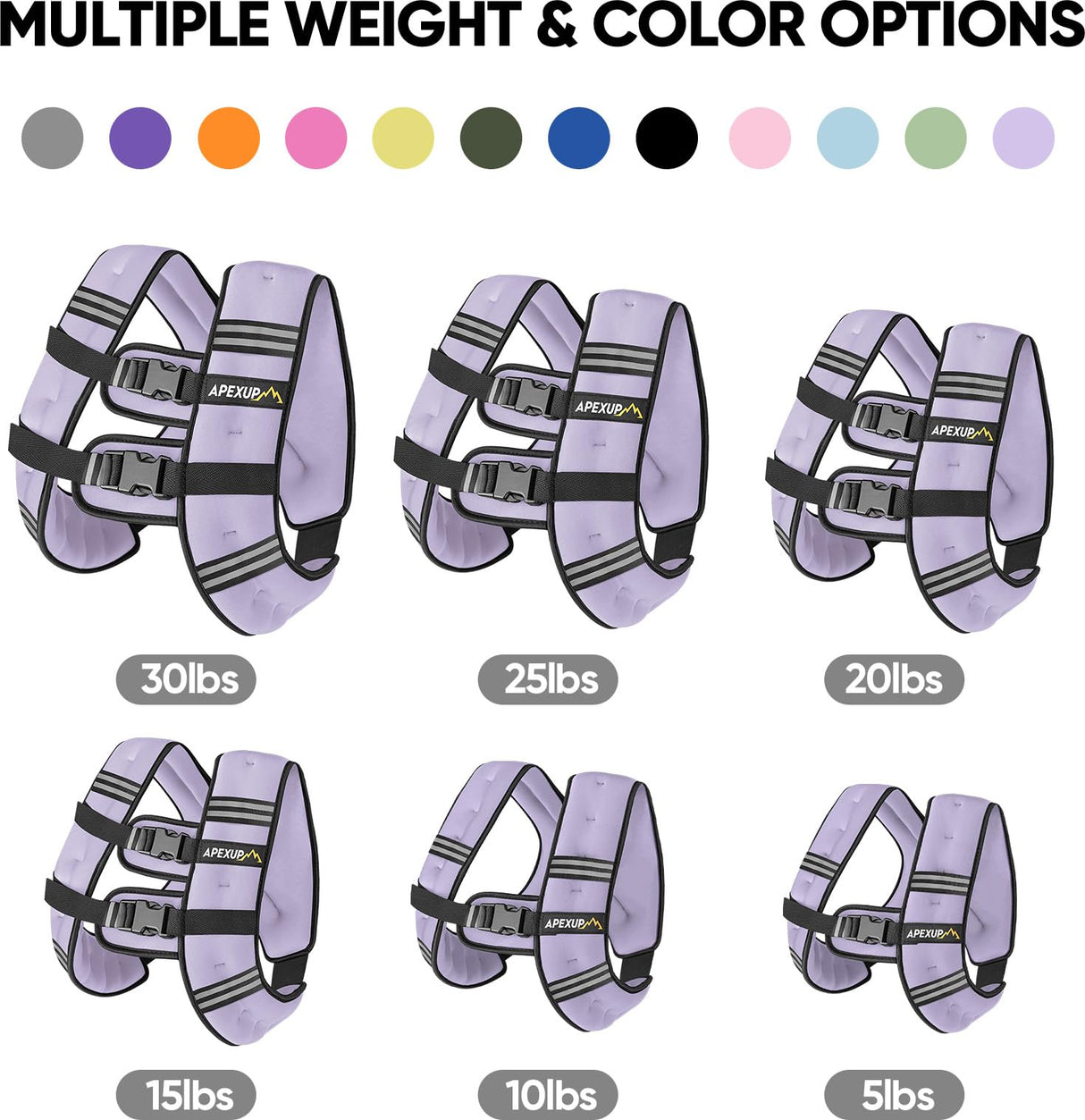 APEXUP Weighted Vest with 5lbs/10lbs/15lbs/20lbs/25lbs/30lbs Weights and Reflective Stripe, Weight Vest Men Women for Workout, Strength Training, Running (Pastel Purple, 5lbs)