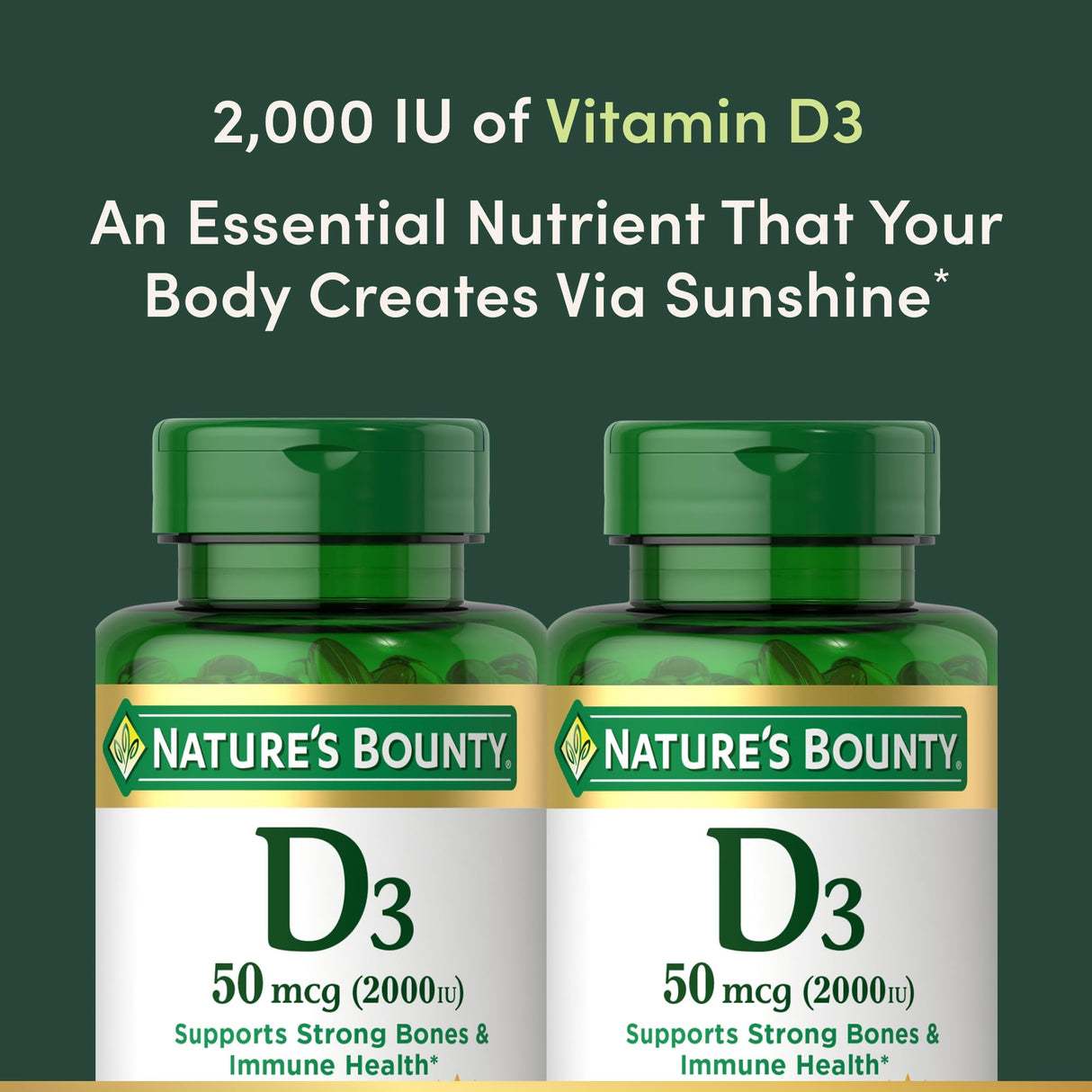 Nature's Bounty Vitamin D3, Supports Immune System and Bone Health, 50mcg, 150 Softgels (Pack of 4)