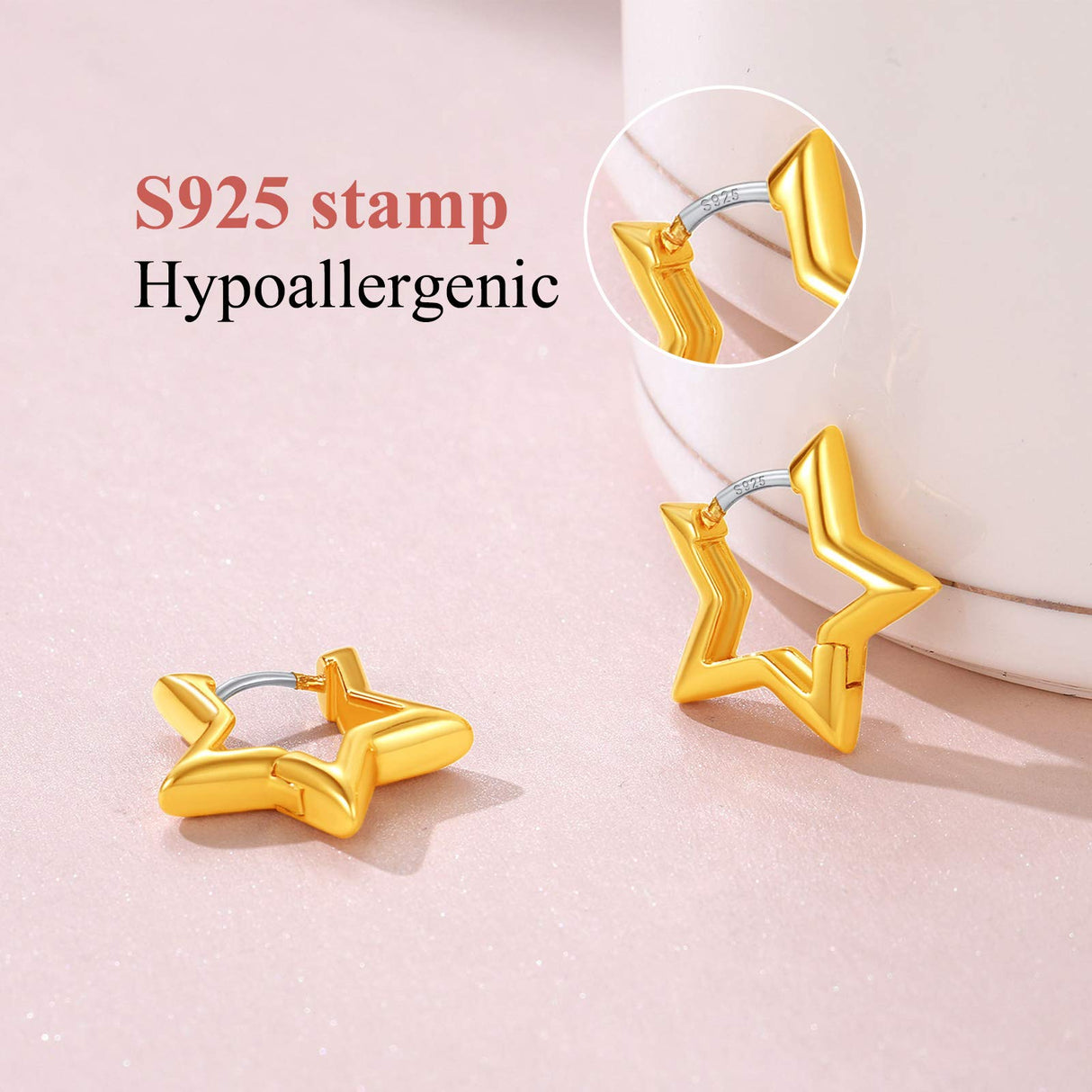 FindChic Star Huggie Earrings for Women, 14K Gold Plated Small Star Hoops