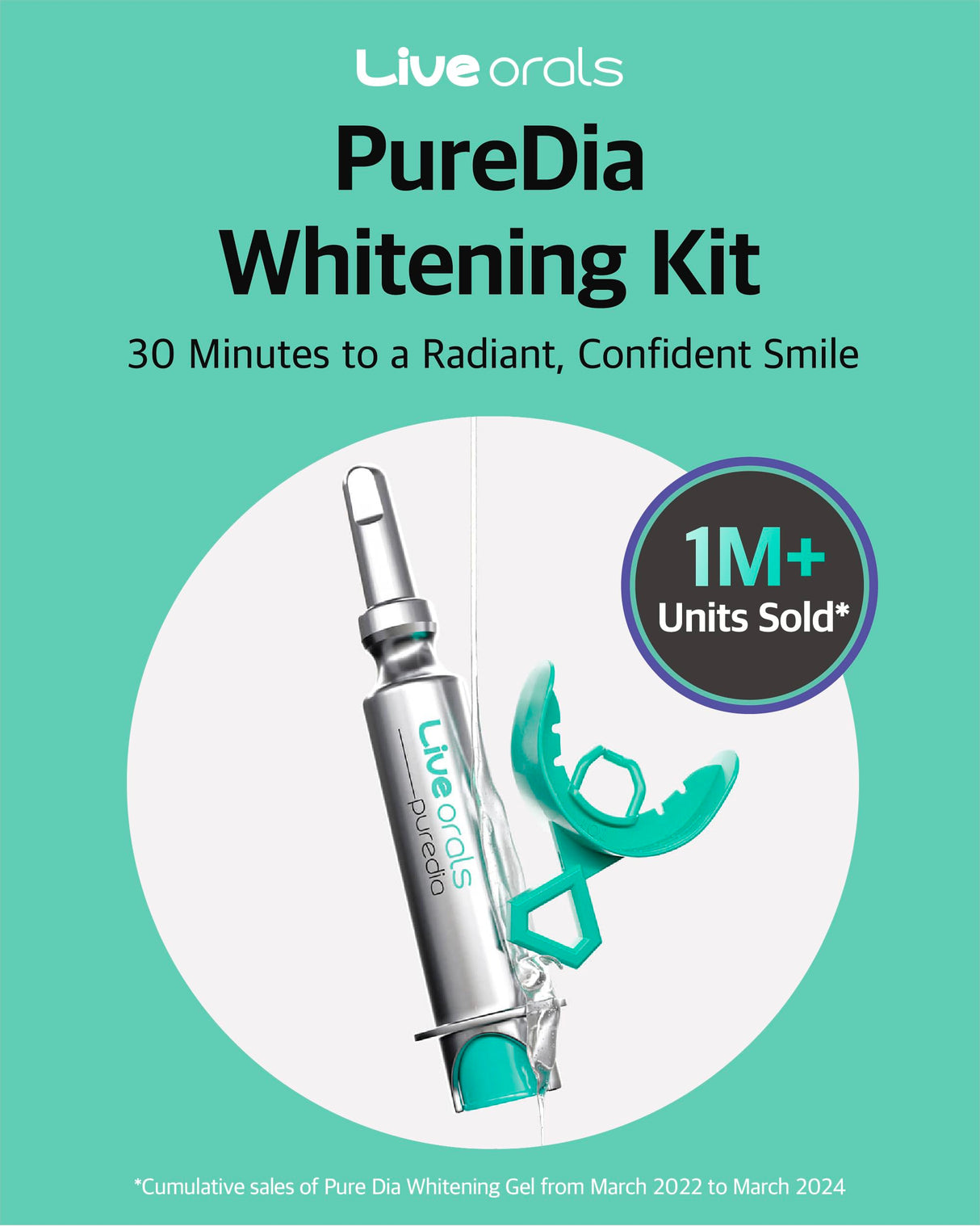 Live Orals PureDia Teeth Whitening Kit - Gel & Mouthpiece Set, Hydrogen Peroxide, Dentist Formulated for Sensitive Teeth, 28 Treatments.