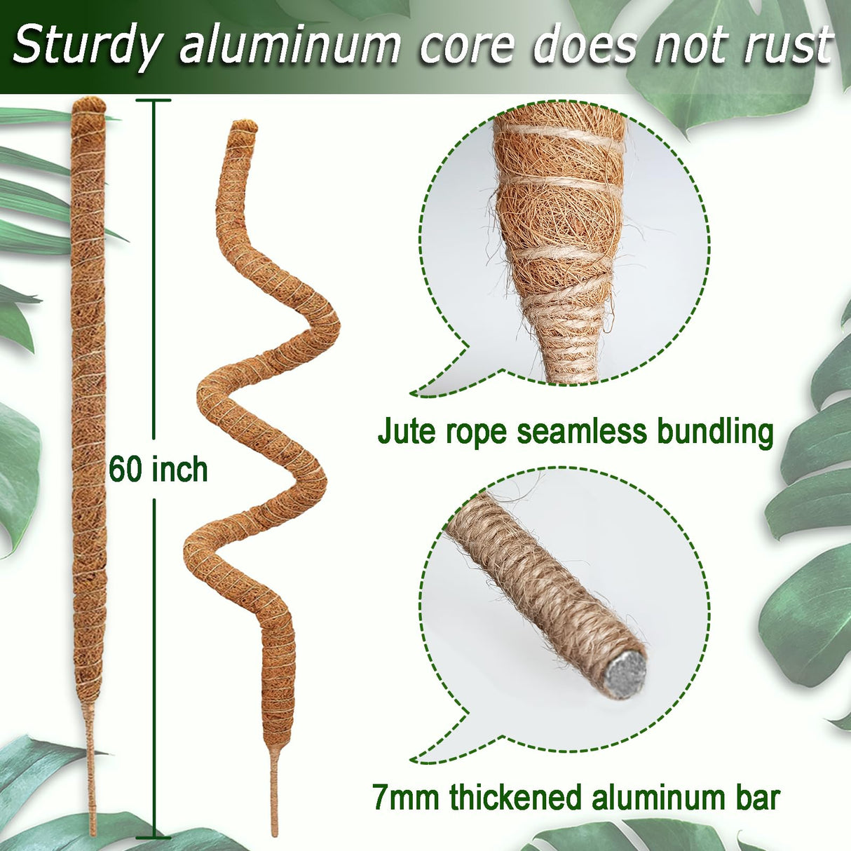 Soupiar 2 Pack 60'' Bendable Moss Pole for Monstera & Pothos - Tall Handmade Coco Coir Plant Support Stakes for Large Climbing Indoor Plants, Potted Houseplant Trellis Accessories