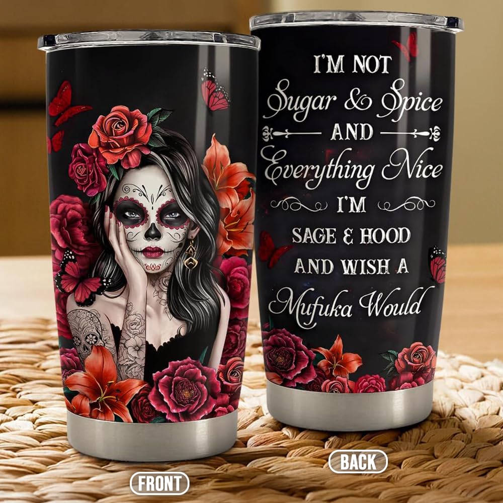 Sugar Skull Tumbler 20oz Stainless Steel Insulated Coffee Travel Mug Cup for Women Girls Gifts for Birthday Christmas Halloween