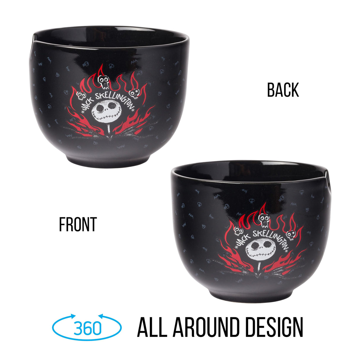 Silver Buffalo Disney Nightmare Before Christmas Jack Skellington Ceramic Ramen Noodle Rice Bowl with Chopsticks, Microwave Safe, 20 Ounces