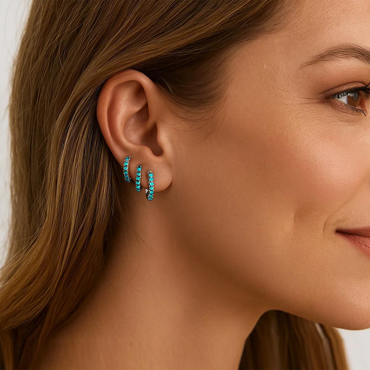 ENVYOU Surgical Steel Turquoise Huggie Hoop Earrings Set(20G*8/10/12mm)