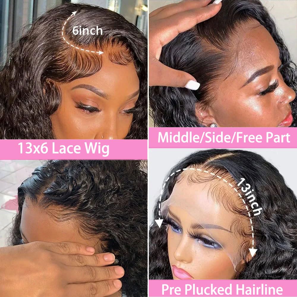 Fadaina 13x6 Deep Wave Lace Front Wigs Human Hair 180 Density, 30 Inch Curly Lace Frontal Wig Human Hair Pre Plucked with Baby Hair (30inch, 13x6 Curly Wig)