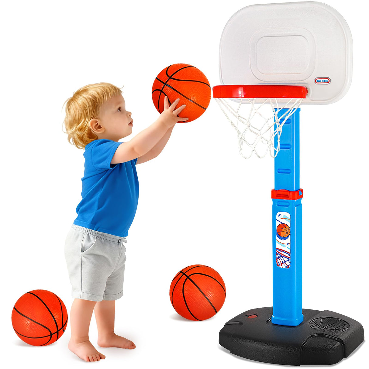 AOKESI Toddler Basketball Hoop Indoor for Age 1-3, Adjustable Mini Basketball Hoop, Kids Basketball Goal Outdoor Sport Poolside Game Birthday Christmas Toys Gifts for Baby Boys Girls 2 3 4 5