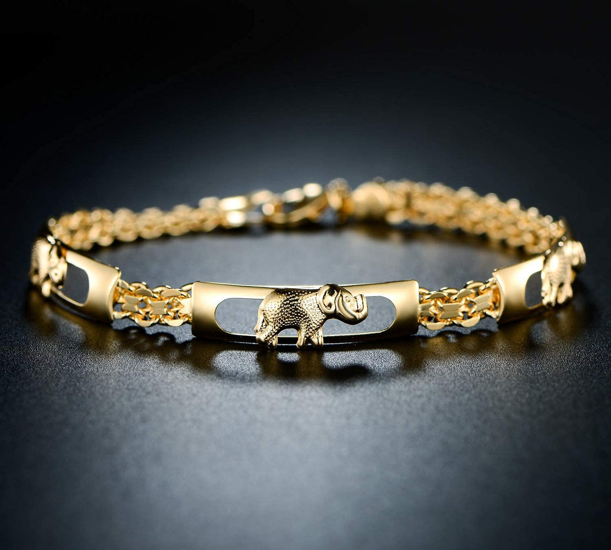 Barzel 18K Gold Plated Elephant Bracelet For Women Elephant Jewelry (Gold BR158)