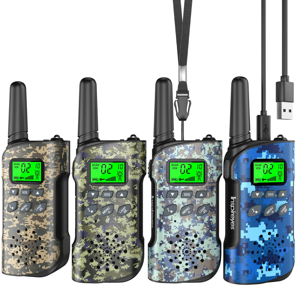 Inspireyes Walkie Talkies for Kids Rechargeable,Toys for Boys and Girls Ages 3-12, 4 Pack Long Range 2-Way Radios, Birthday Gifts,Christmas Stockings, Outdoor Play, Family Games, Hiking Camping Gear