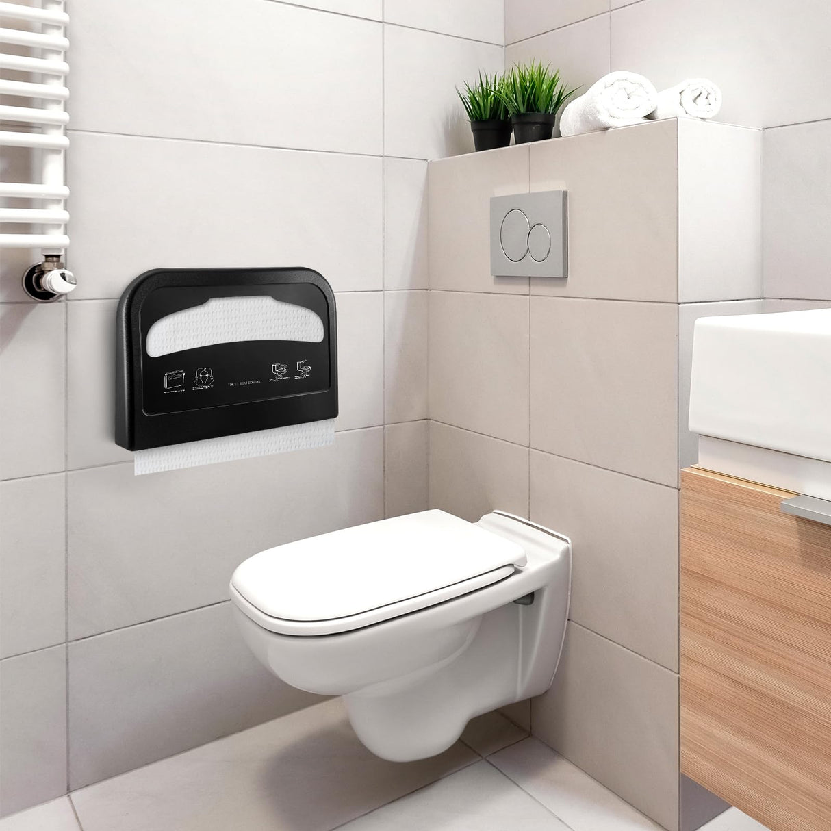 Hushee 2 Pcs Toilet Seat Cover Dispenser Wall Mount, Toilet Seat Cover Holder Plastic Black Dispenser for Disposable Half Fold Toilet Seat Liner for Commercial and Bathroom Use