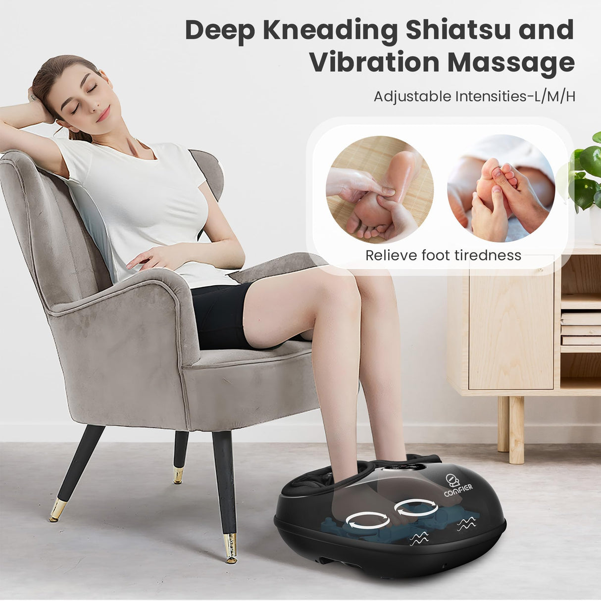 COMFIER Shiatsu Foot Massager Machine with Heat,FSA HSA Foot Massager for Neuropathy Plantar Fasciitis, Deep Kneading Feet Massager with Heat, Relax for Home Office,Up to Men Size 13