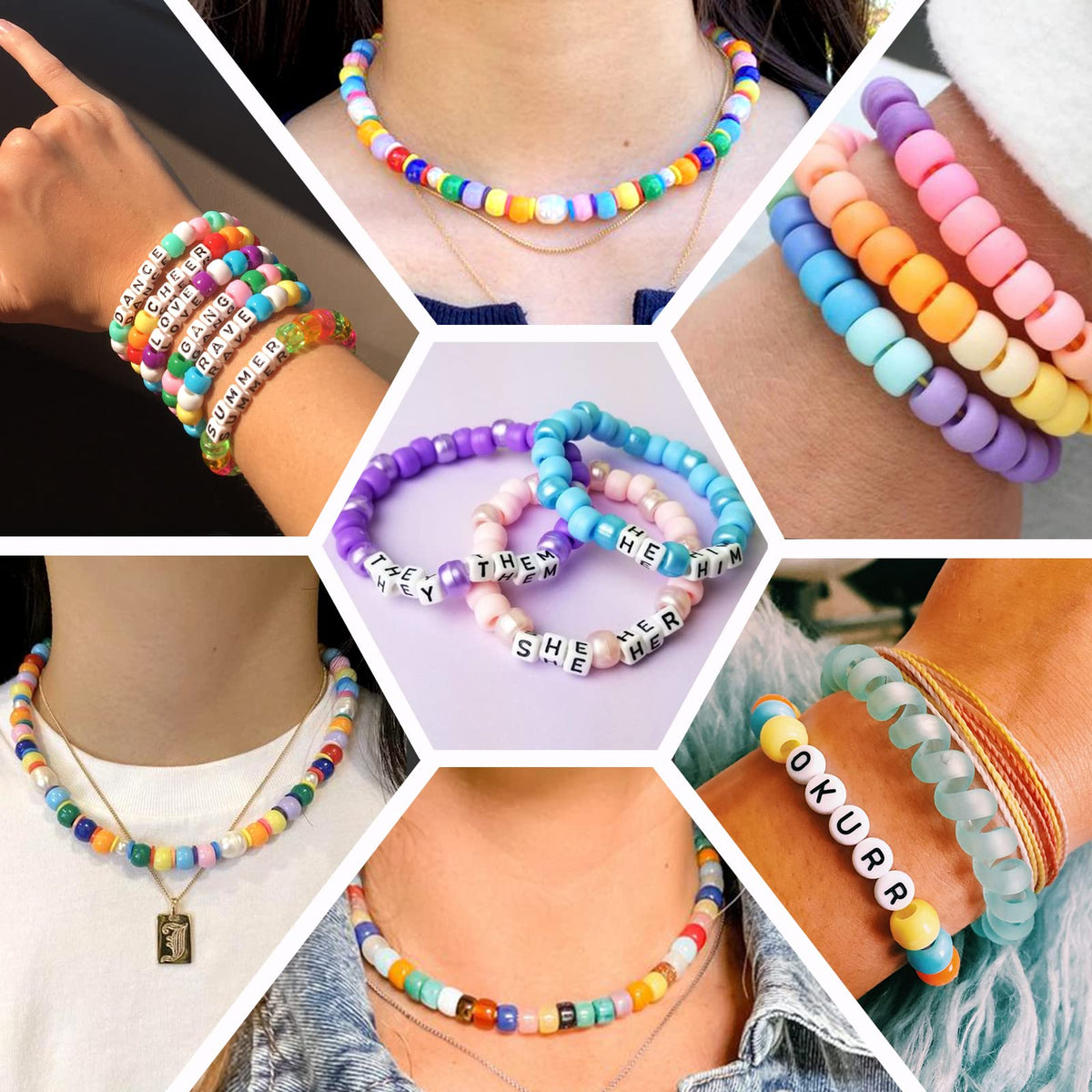 Quefe 48 Colors 4000pcs Pony Beads Bracelet Making Kit with Letter Beads