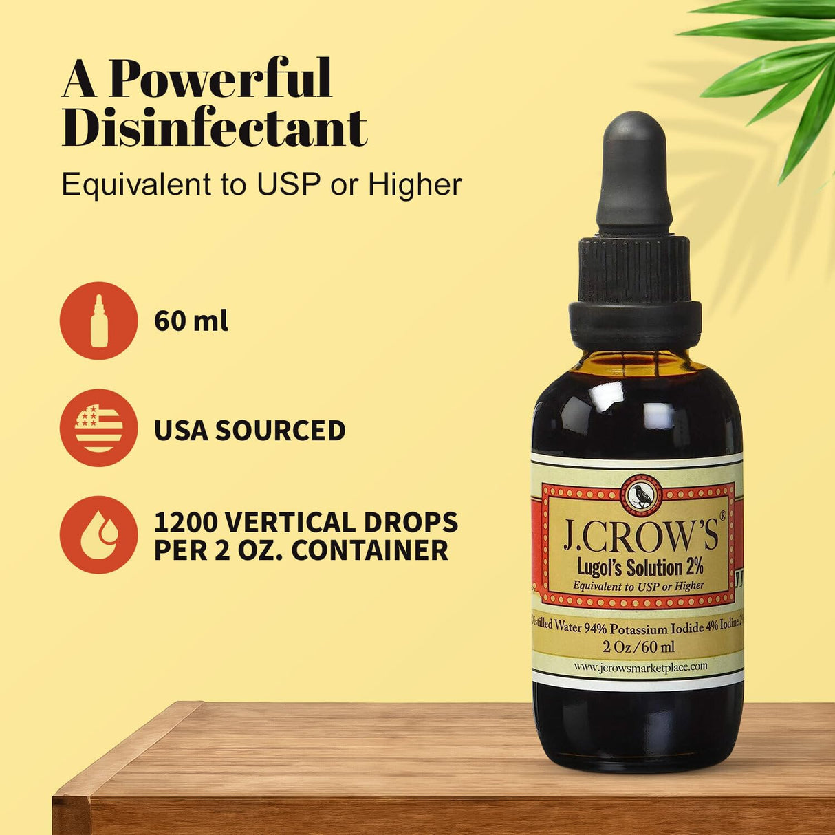 J.CROW'S® Lugol's Solution of Iodine 2% 2 oz (6 Bottles) – Premium Potassium Iodide Liquid, Supports Thyroid & Energy, Gluten &, Alcohol-Free Natural Brine Extract, No Expiration