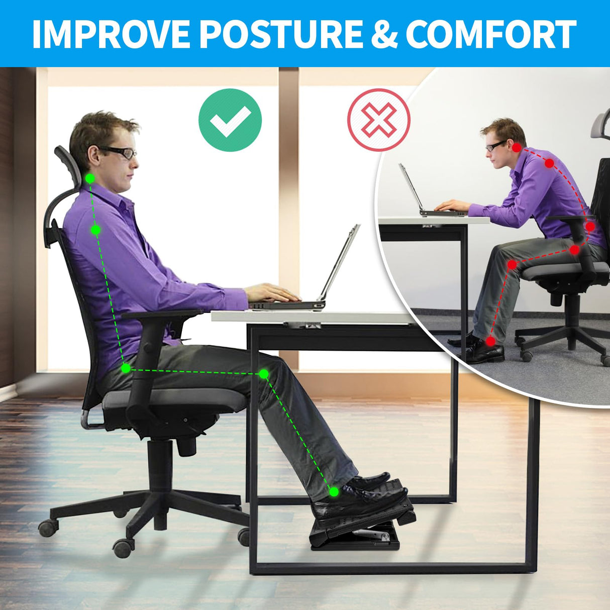 Scalebeard Foot Rest for Under Desk at Work,Height Adjustable Infinite Angle Ergonomic Foldable Footrest for Office, Gaming,Computer, Removable Pad Desk Foot Stool with Massage Beads,for All Seasons