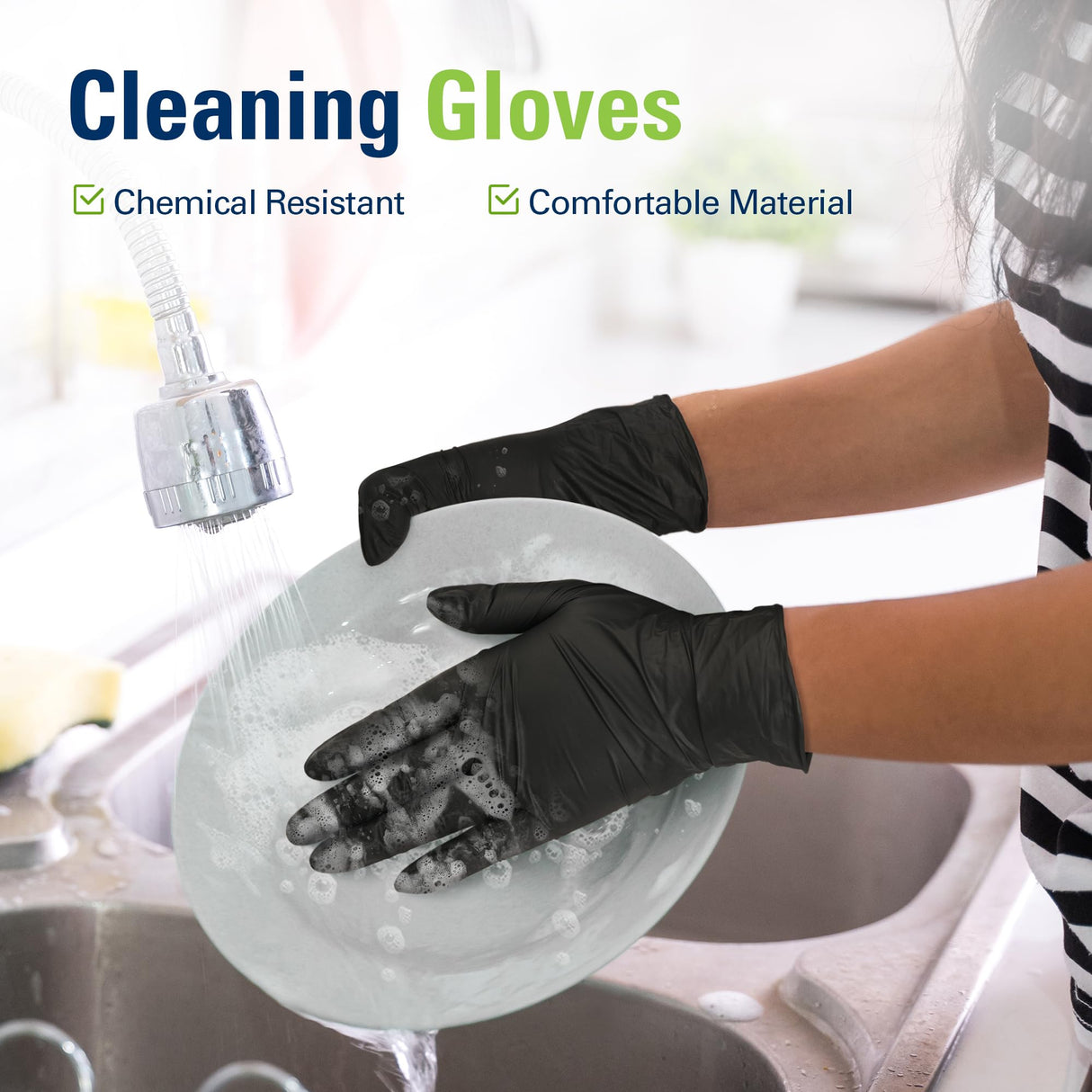 SWIFTLITE Nitrile Gloves, Disposable Black Gloves, Food Safe Rubber Gloves, Latex-Free, Powder-Free for Cooking, Cleaning, Food Prep (X-Large, 300 Counts)