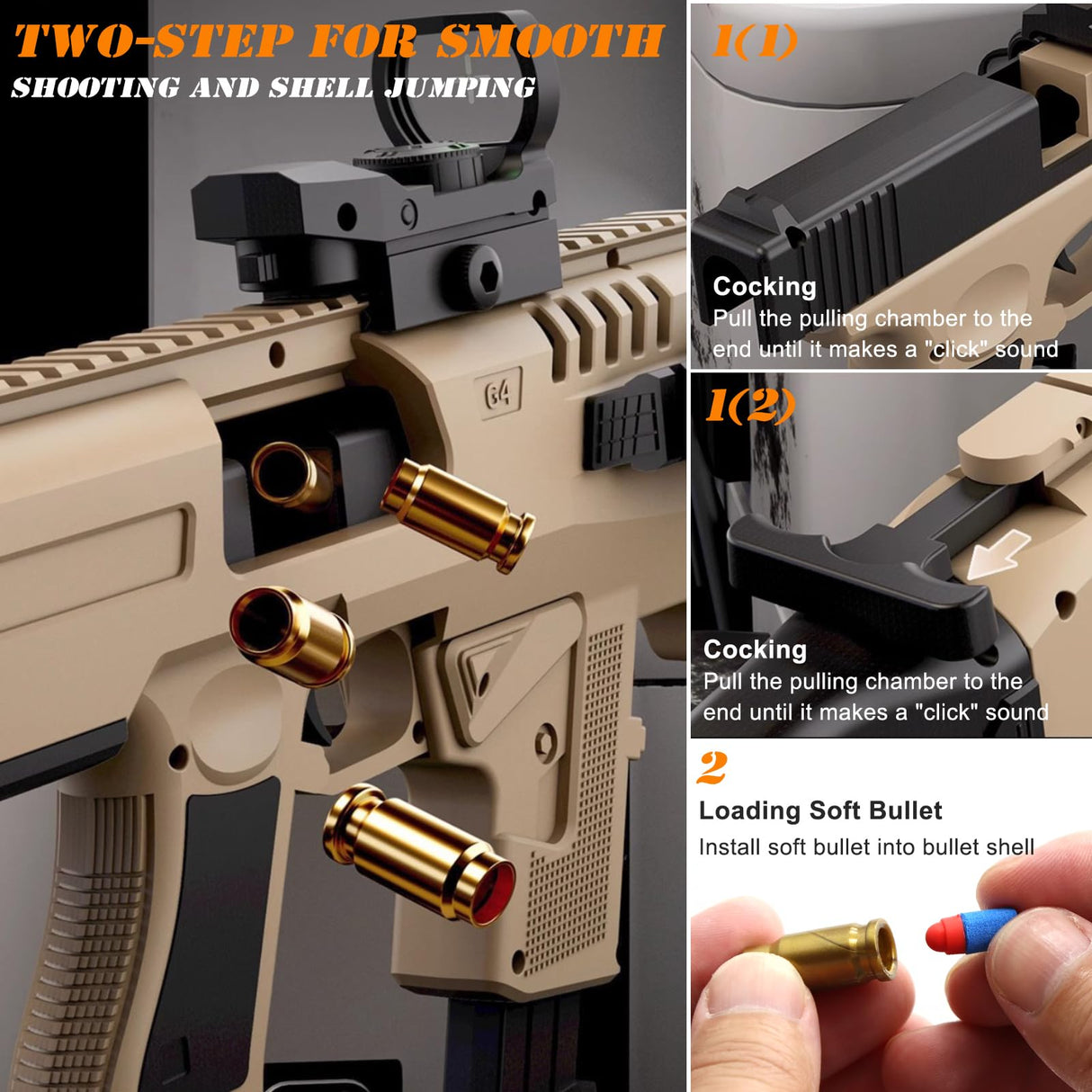 Bugrtey Two Modes Toy Gun Shell Ejecting Rifle with 80 Soft Bullets 40 Shells 2 Clips Soft Bullet Toy Guns Outdoor Shooting Games Christmas Halloween Birthday Gifts