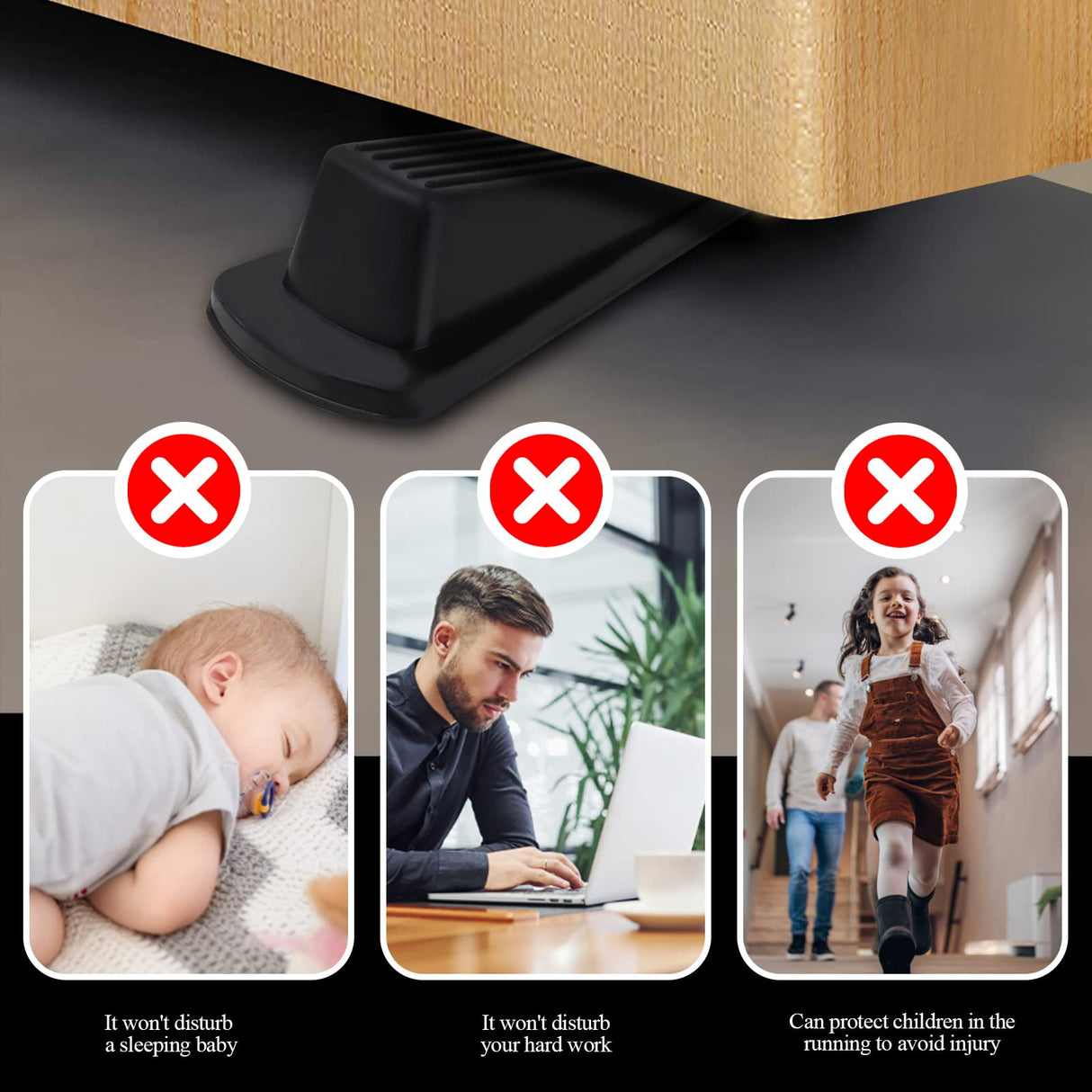 12 Pack Door Stoppers for Bottom of Door, 4.8x2.2x1.3in Door Stops, Rubber Door Stopper Wedge, Sturdy Stackable Door Stops for Floor