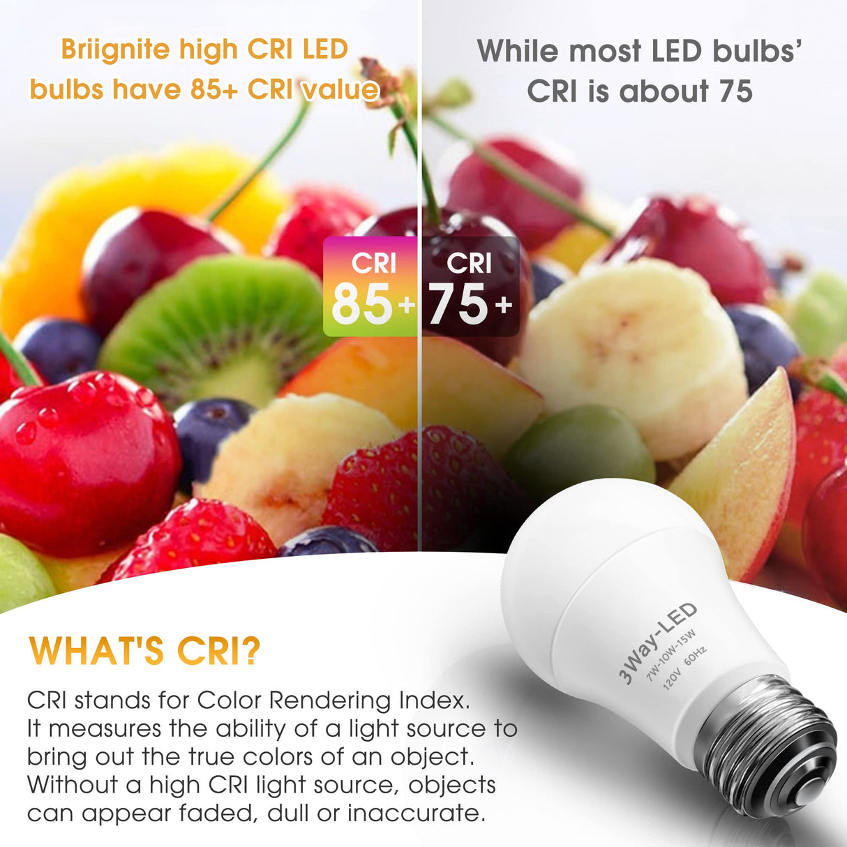 Briignite LED Light Bulbs, 3 Way Light Bulbs 50 100 150W Equivalent, 3 Way Light Bulb, Three Way A19 E26 Medium Base, Warm White 3000K, 600lm-1200lm-1600lm, 4 Pack