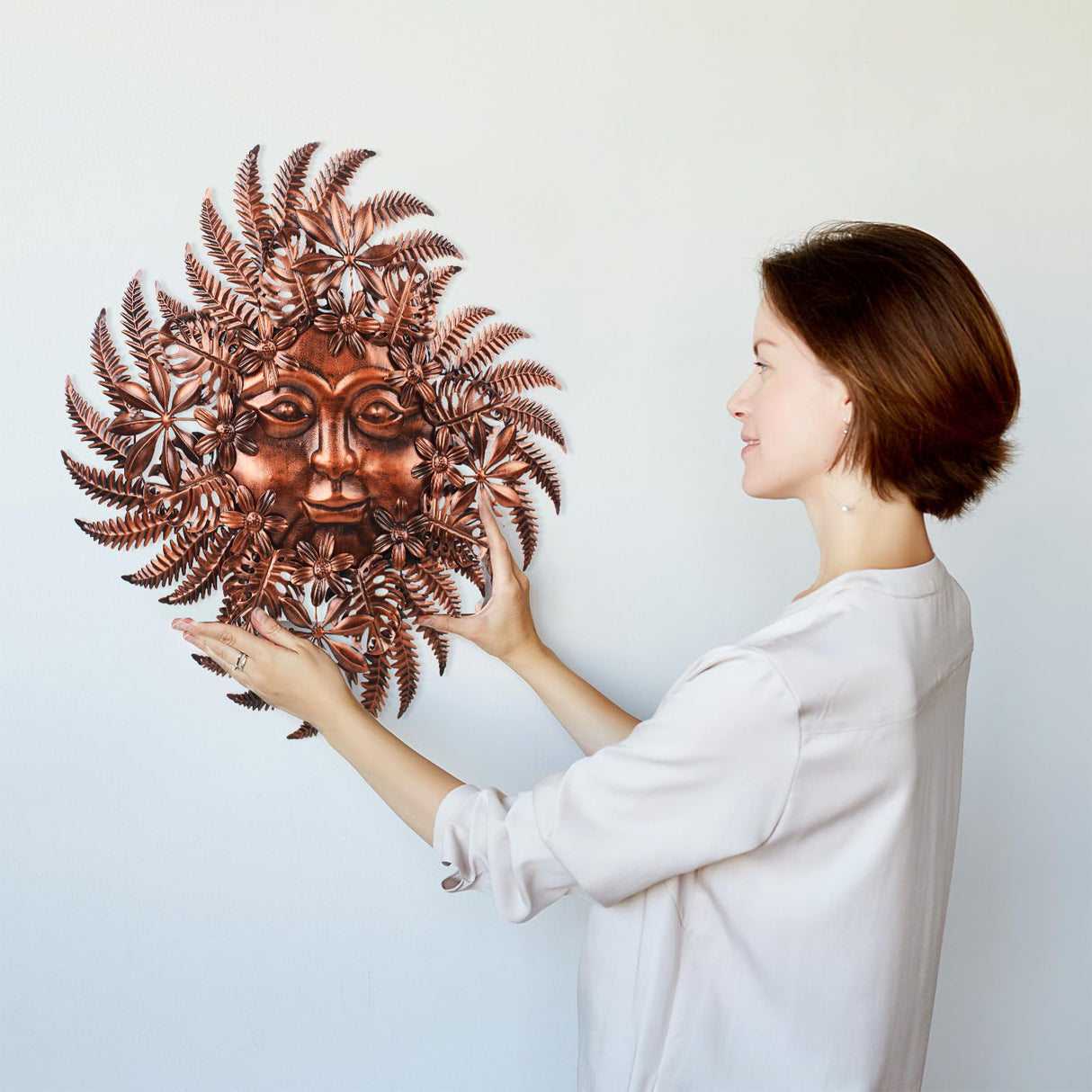 dreamskip Copper Metal Sun Outdoor Wall Decor, 24" Large Sun Flower Garden Wall Art, 3D Sun Wall Decor for Patio Fence Yard Decoration Gift for Mom Women