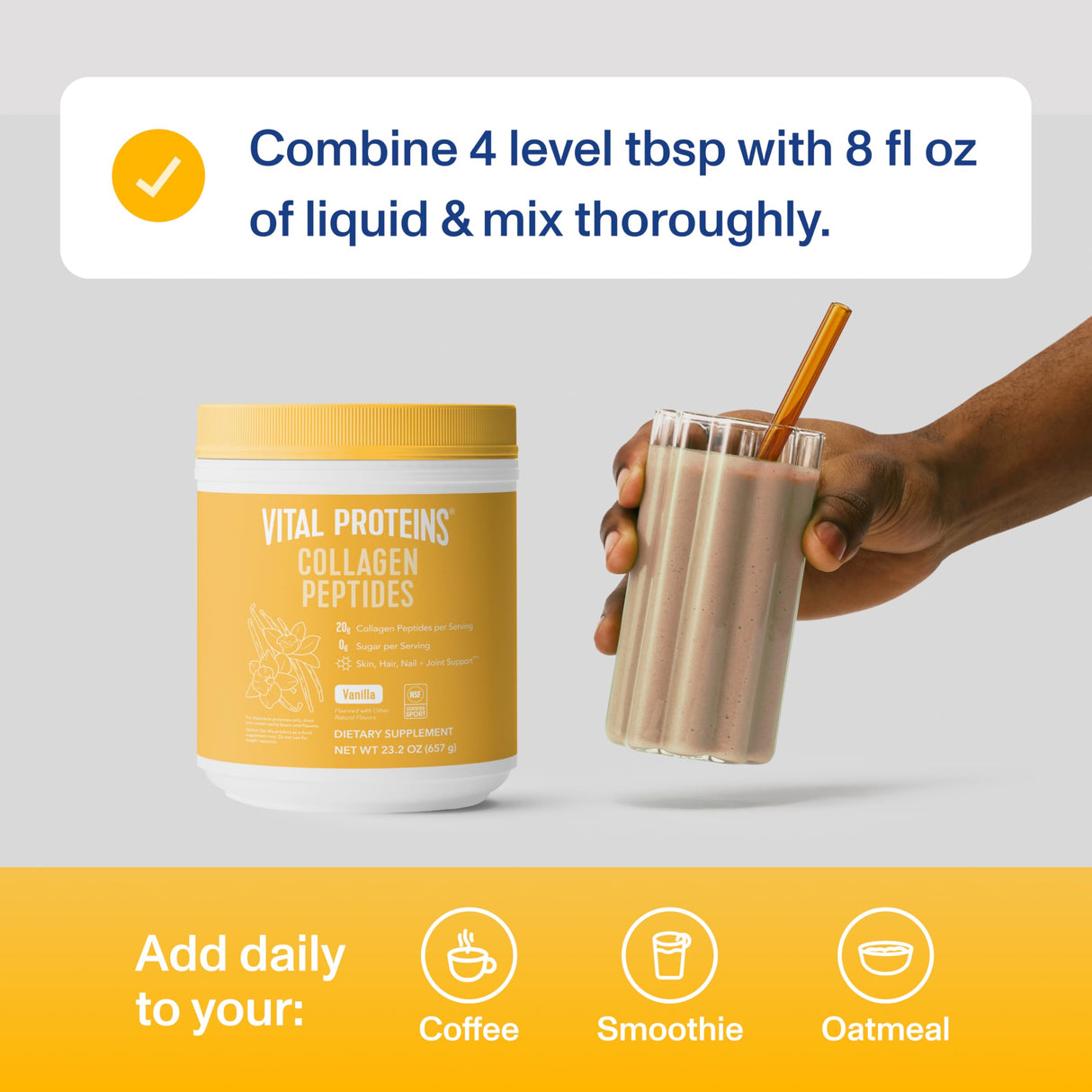 Vital Proteins Collagen Peptides Powder - Grass Fed Collagen Peptides for Hair, Nail, Skin, Bone & Joint Health, Vanilla, 23.2 Ounces