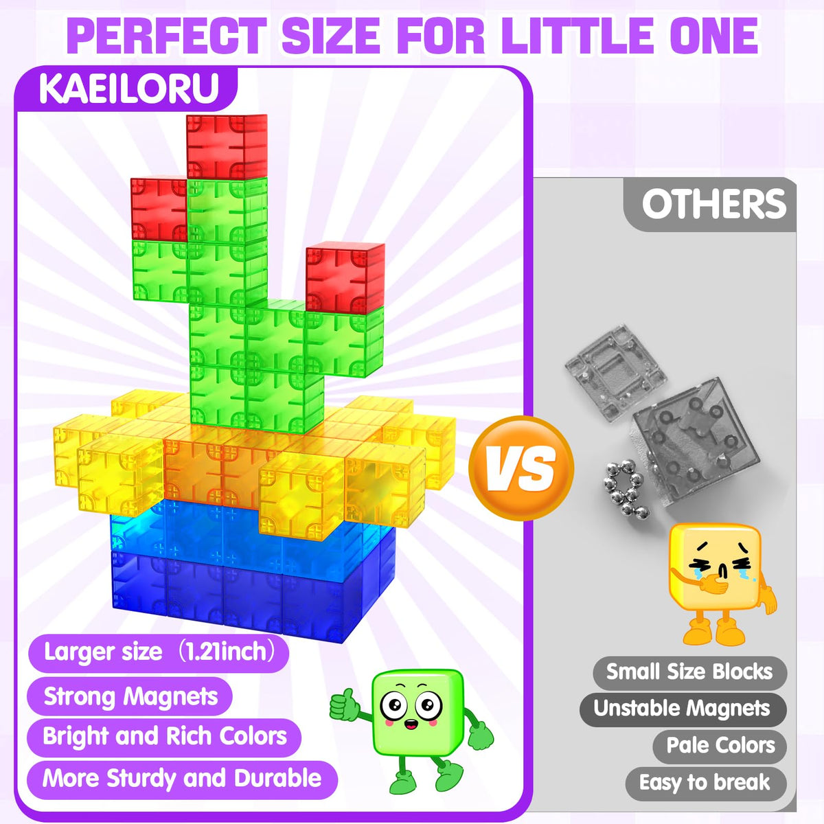 Feoxialy Magnetic Blocks 52pcs Translucent Magnetic Cubes Building Blocks