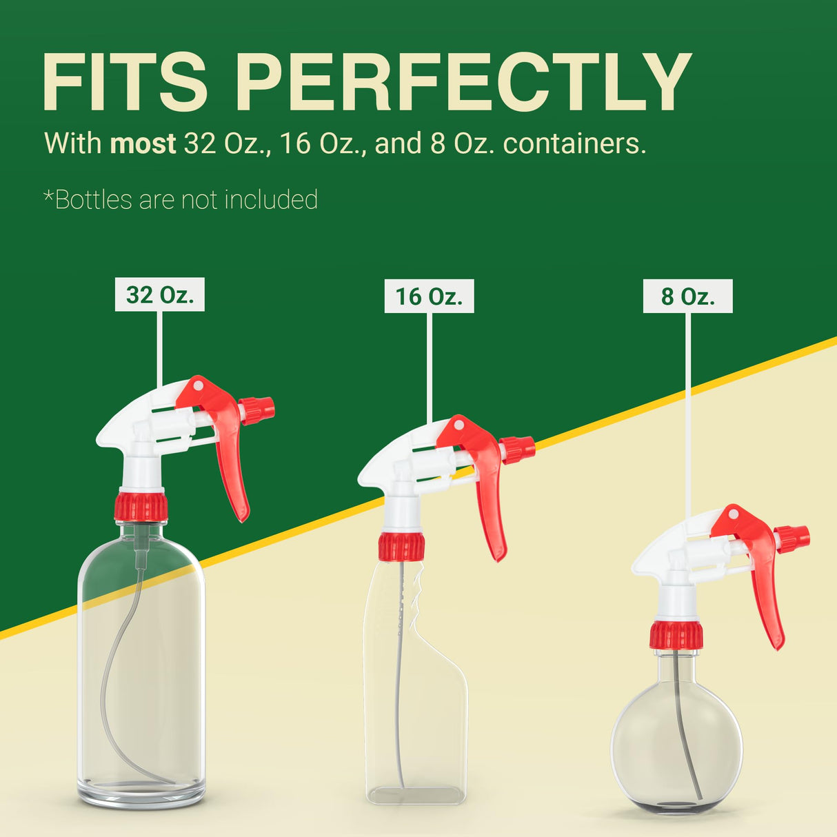 Heluva Green Spray Bottle Nozzle Replacement, Bottle Tops Only - Sprayer Nozzle Triggers for Heavy Duty, Commercial, Home Cleaning Solutions - Fits 8,16,24,32 oz Plastic & Glass Bottles, Red 6 pack