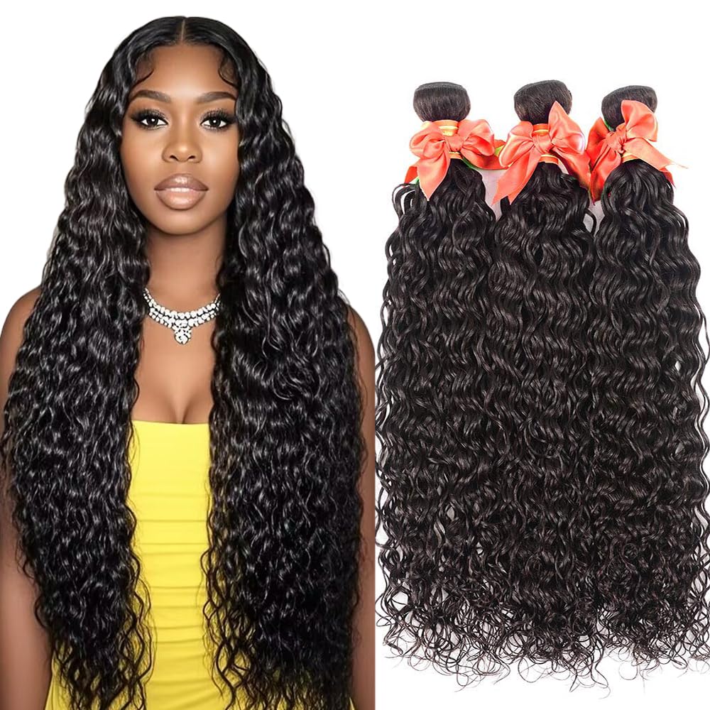 Alimog Deep Water Wave Human Hair Bundles 10A Wet and Wavy Bundles Human Hair 24 26 28 Inch Brazilian Burmese Curly Weave 3 Bundles Human Hair Extension Natural Color