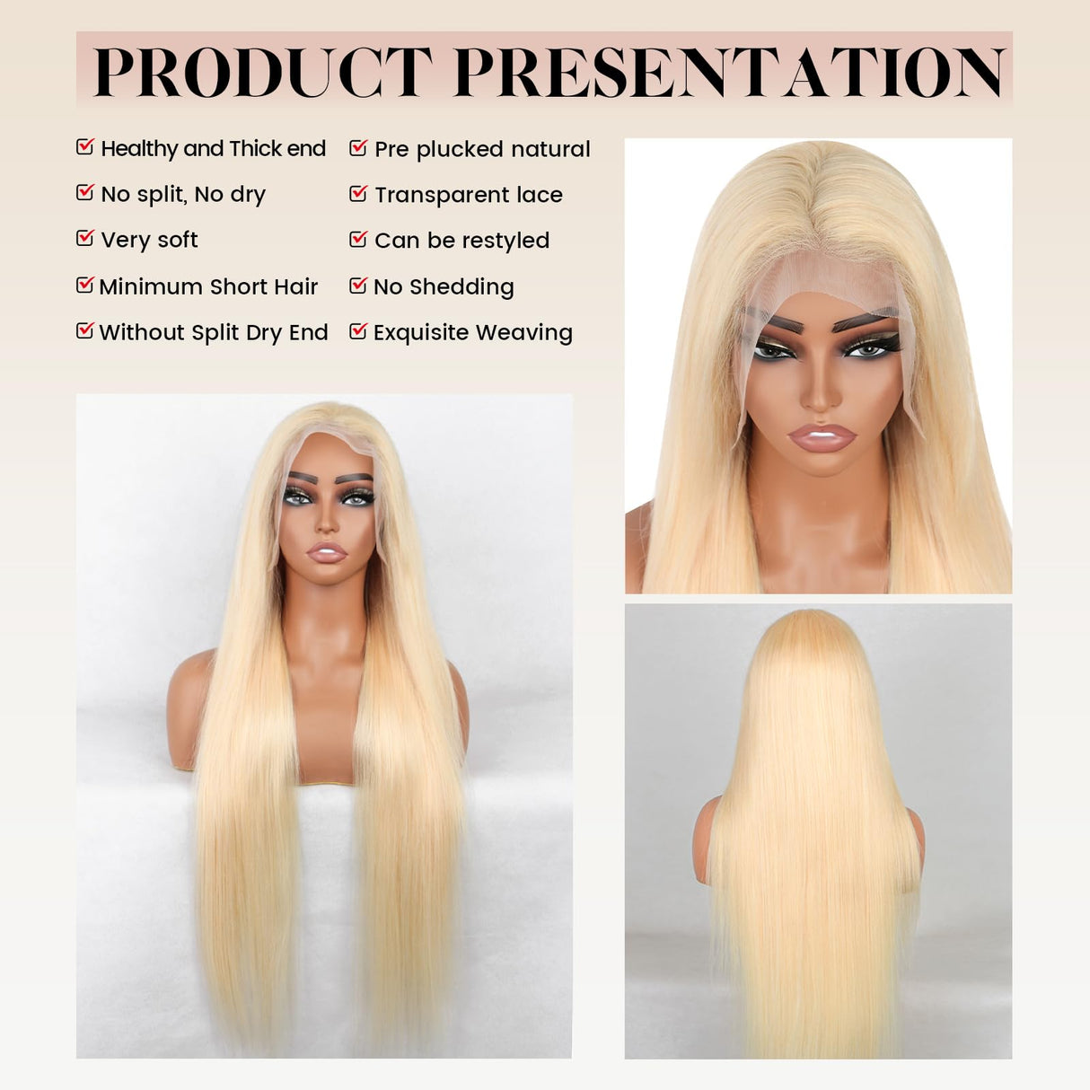 613 Lace Front Wig Human Hair 30 inch Blonde Wig Human Hair 13x4 Straight Lace Front Wig 200 Density Pre-Plucked with Baby Hair HD Lace Frontal Wig for Women Natural Hairline