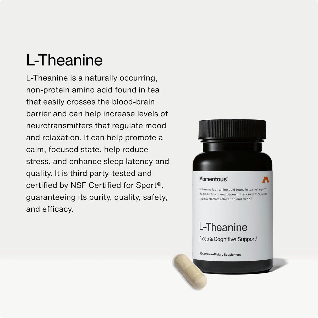 Momentous L-Theanine Supplement - 200 mg Capsules to Promote Relaxation & Focus - NSF Certified for Sport® - GMO- & Gluten-Free - 60 Servings